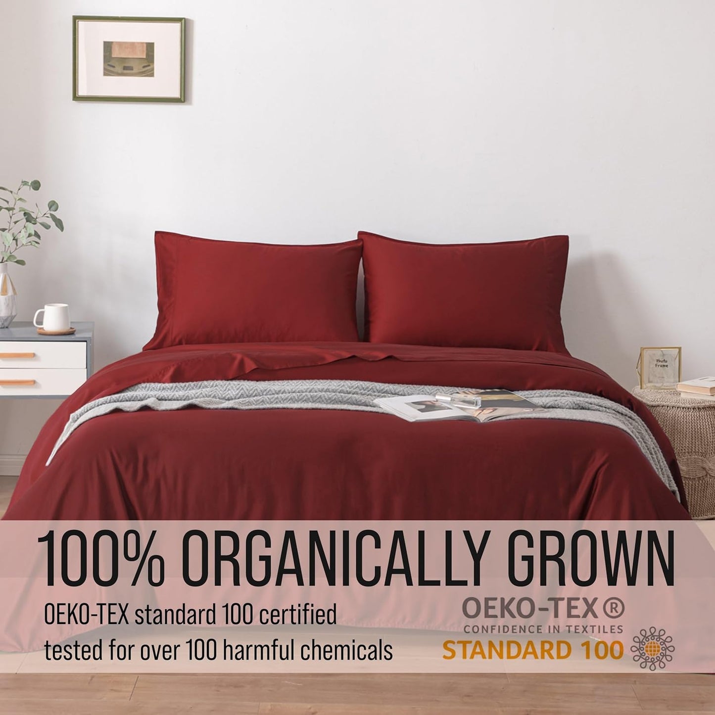 Bella Coterie Luxury Bamboo Viscose Queen Size Sheet Set | 100% Organically Grown | Ultra Soft | Cooling for Hot Sleepers | 18" Deep Pocket [Merlot]