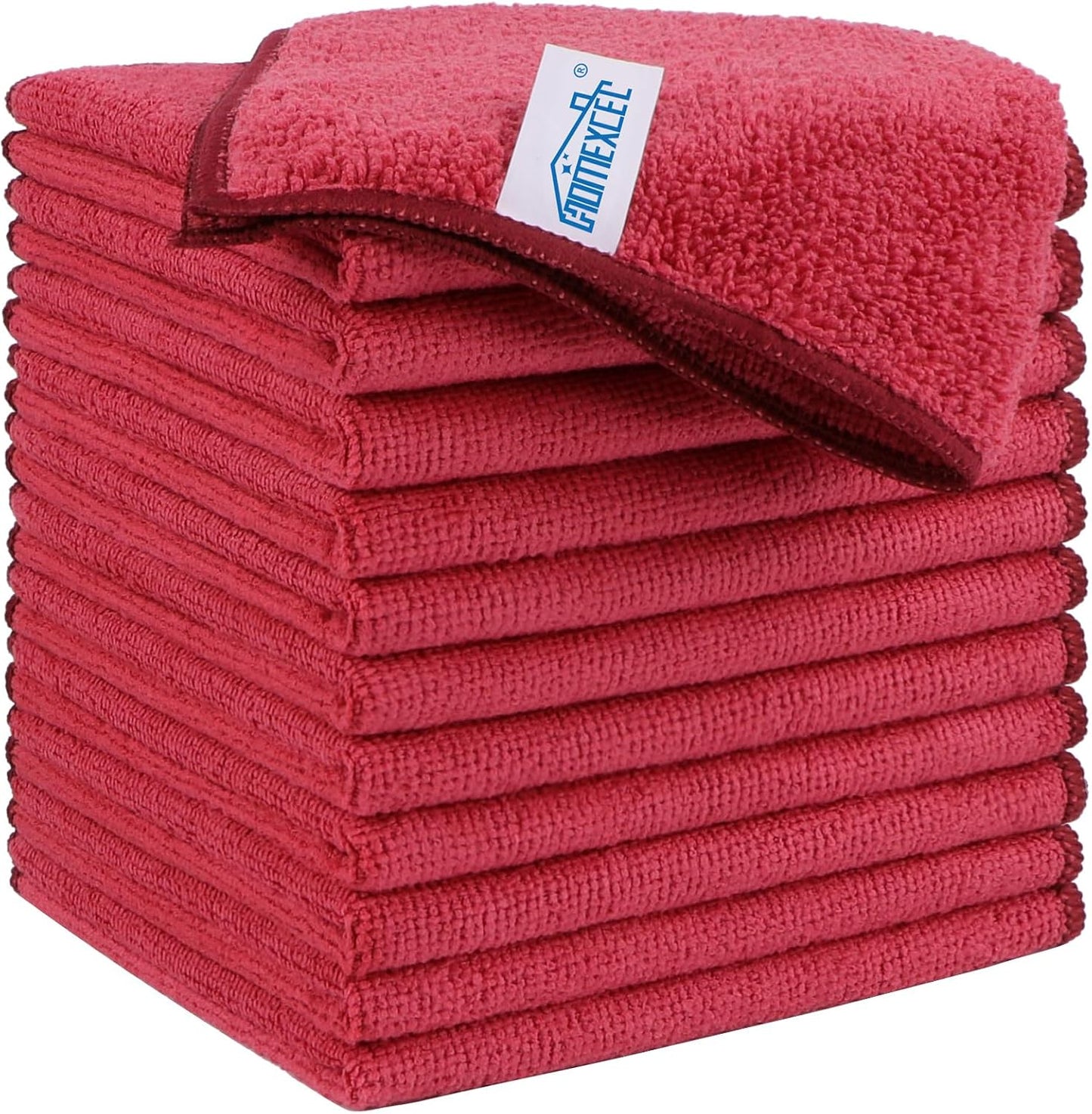 HOMEXCEL Red Microfiber Cleaning Cloth, 12 Pack Premium Microfiber Towels for Cars, Lint Free, Scratch-Free, Highly Absorbent, Reusable Cleaning Rags for Car, Household, Kitchen, Window, 11.5"X11.5"