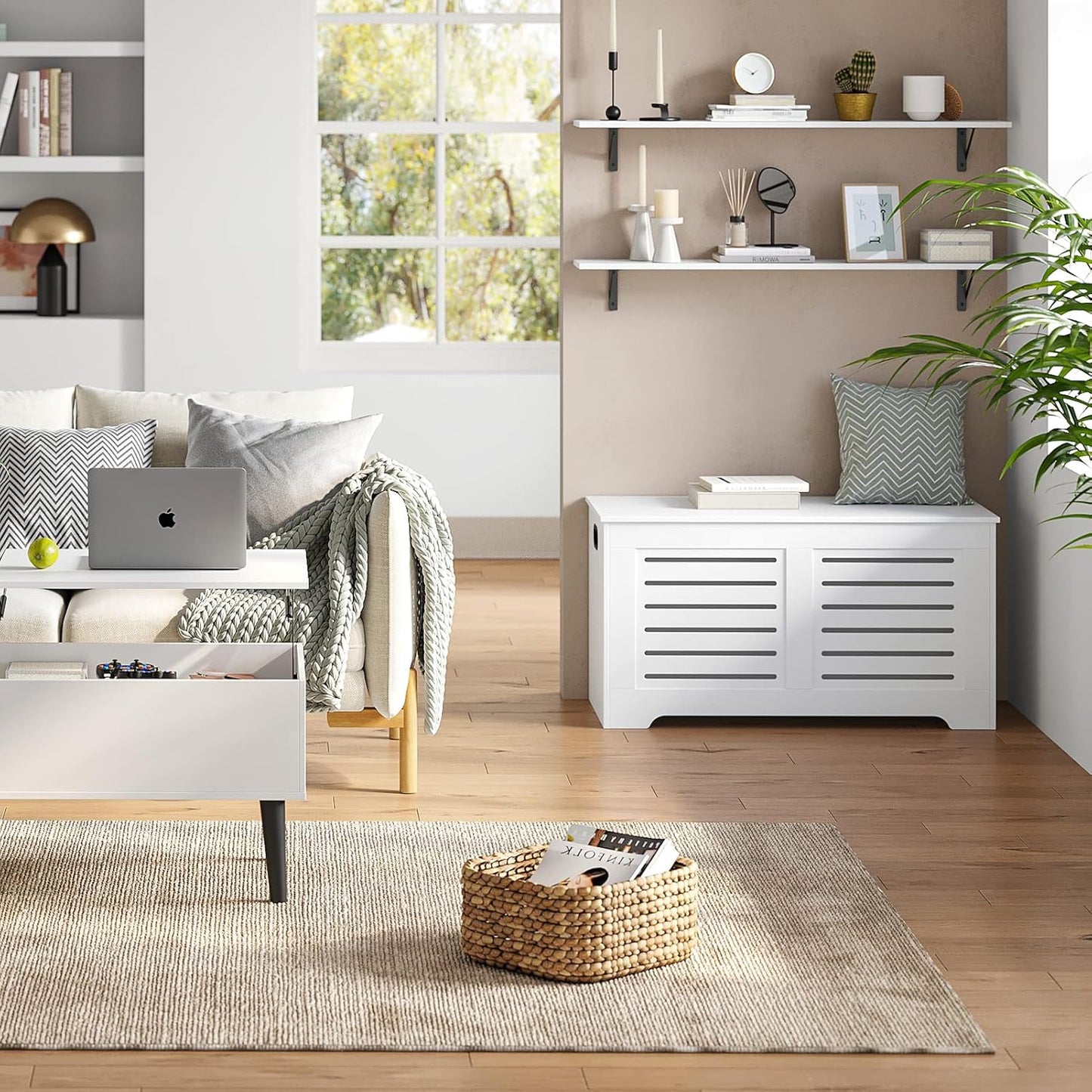 DINZI LVJ Long Wall Shelves, 47.3Inch Wall Mounted Shelves Set of 2, Extra Large Wall Storage Ledges with Sturdy Metal Brackets for Living Room, Bathroom, Bedroom, Kitchen, White