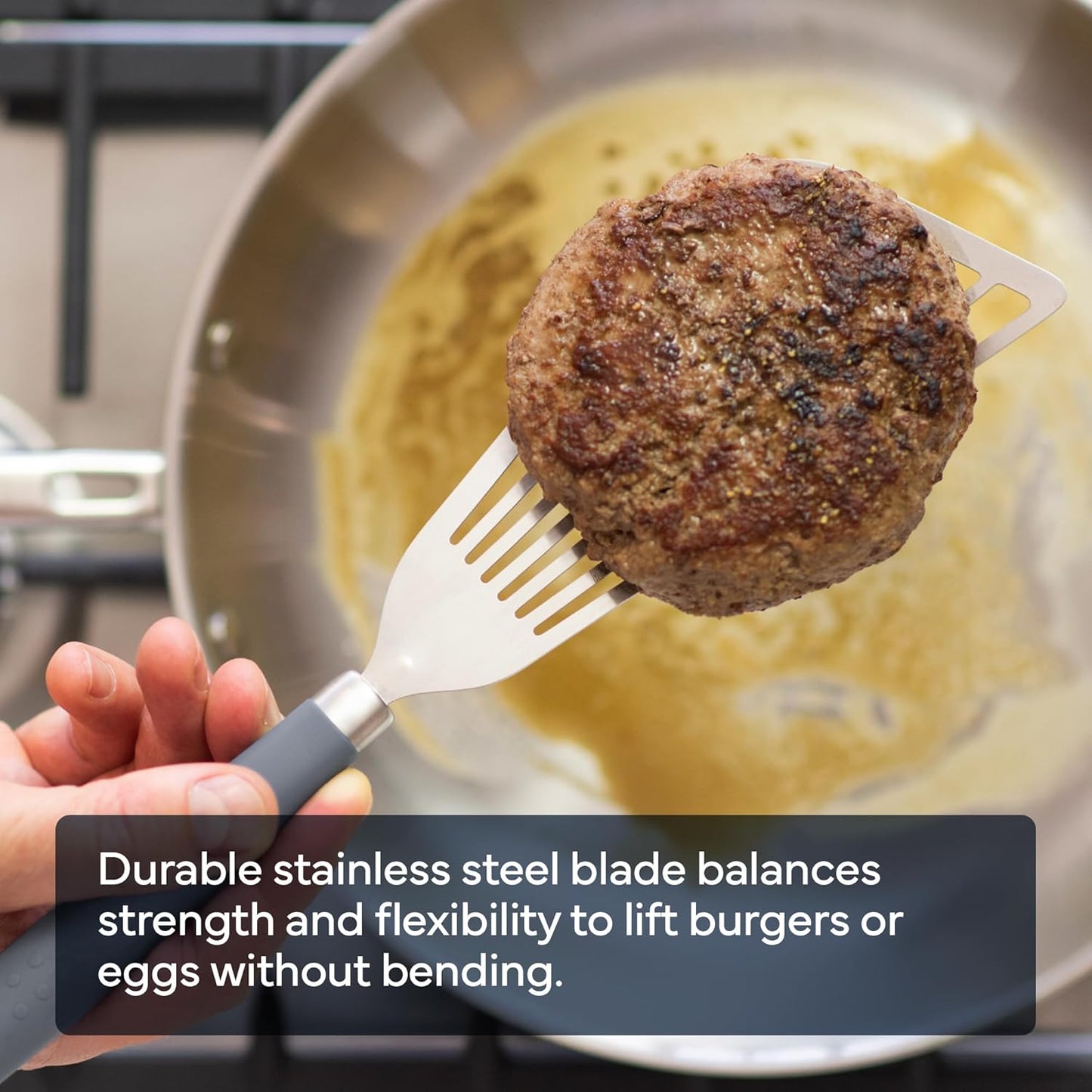 Misen Fish Stainless Steel Spatula - Slotted Turner for Cooking - Perfect for Frying - Heat Resistant - Dishwasher Safe -1mm Thick Flexible Flipper - Soft Silicone Grip Handle for Easy Use