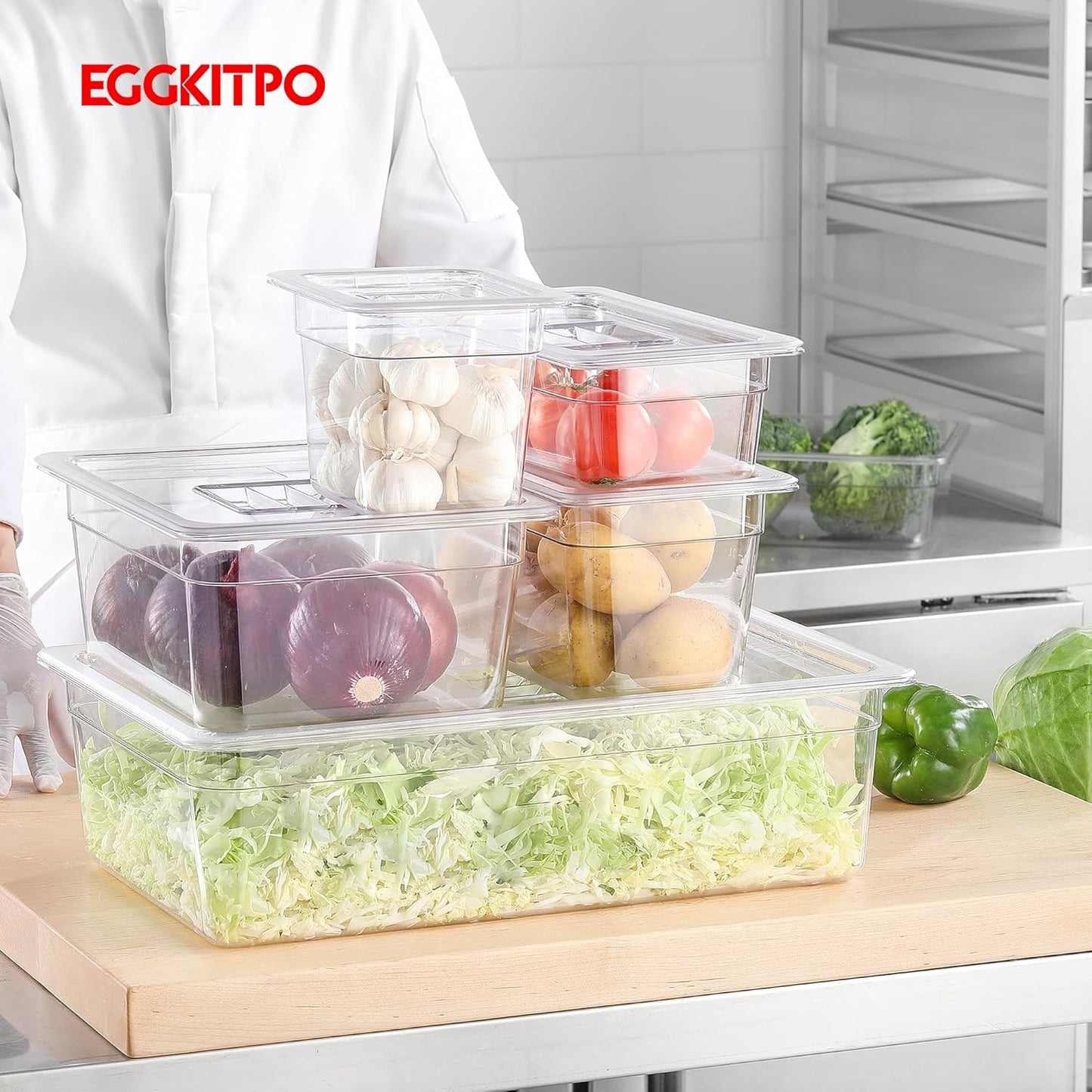 6-Pack 1/2 Size Clear Food Pan 4 Inch Deep Hotel Pan for Party and Catering BPA-free Polycarbonate Food Storage Container Stackable Freezer-safe