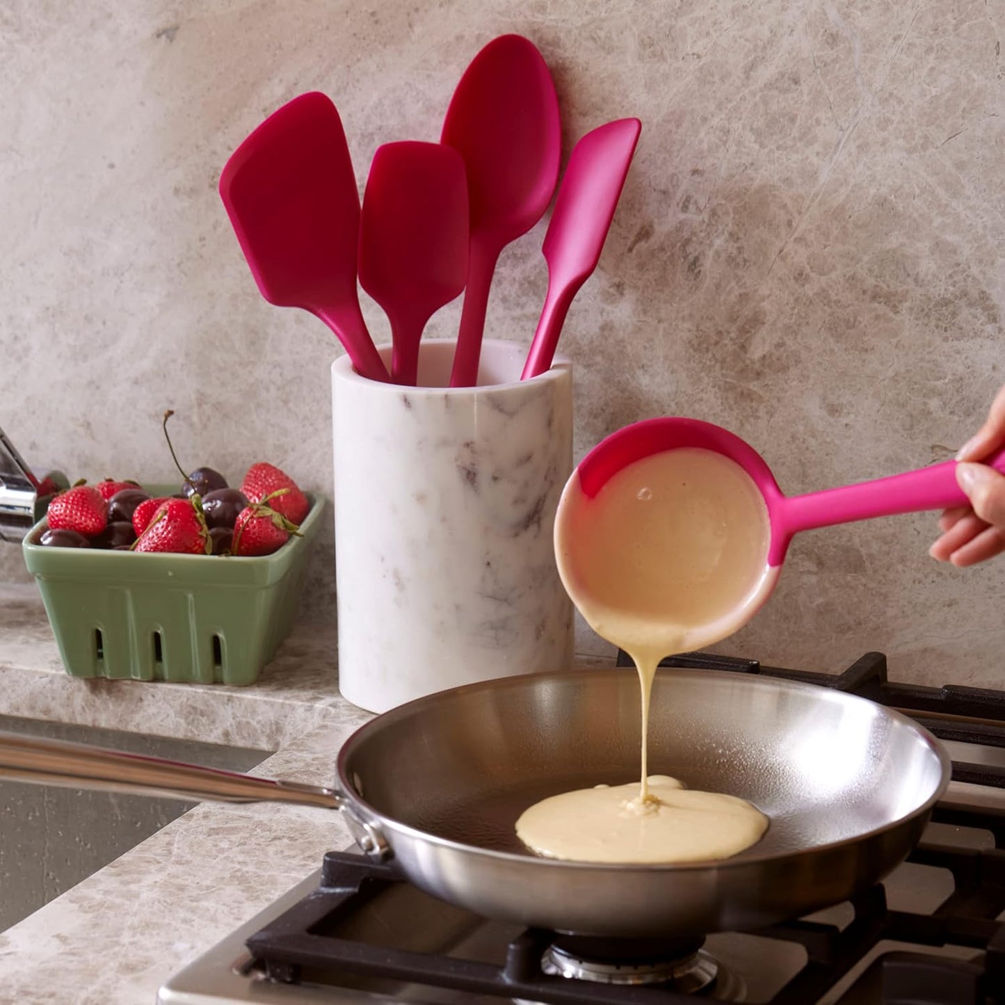GIR: Get It Right Silicone Pasta Spoon & Ladle - 3/4-Cup Capacity - Red - Heat-Resistant to 425°F - Measurement Markings in Cups & mL - No-Drip Edge - Dishwasher-Ready