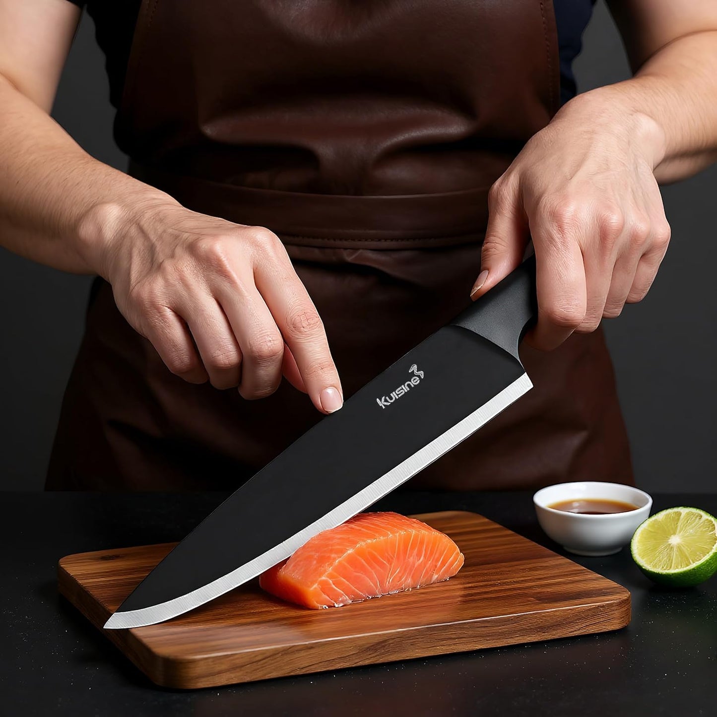 KUISINE Chef Knife Set One Piece Molding High Carbon Stainless Steel,Super Sharp Blade Ergonomic Steel Handle,Knife Block Set with Built-in Sharpener(EX Black Pro,15PCS)