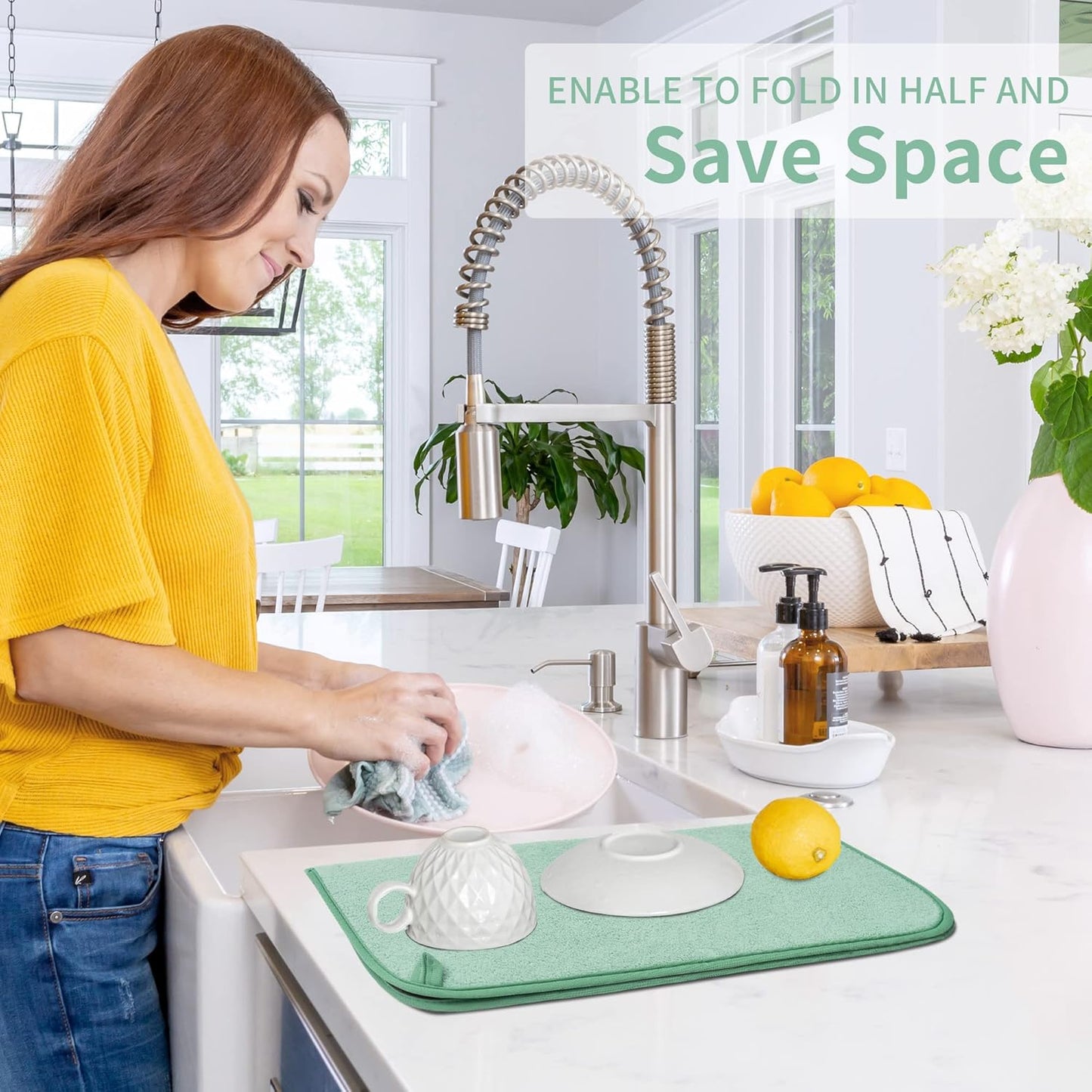 FRESHMNIT Dish Drying Mat for Kitchen Counter, 2 Pack Microfiber Absorbent Dish Drying Mats, 14" x 17" Dish Drying Pad, Dishes Drainer Mat for Countertops or Sink