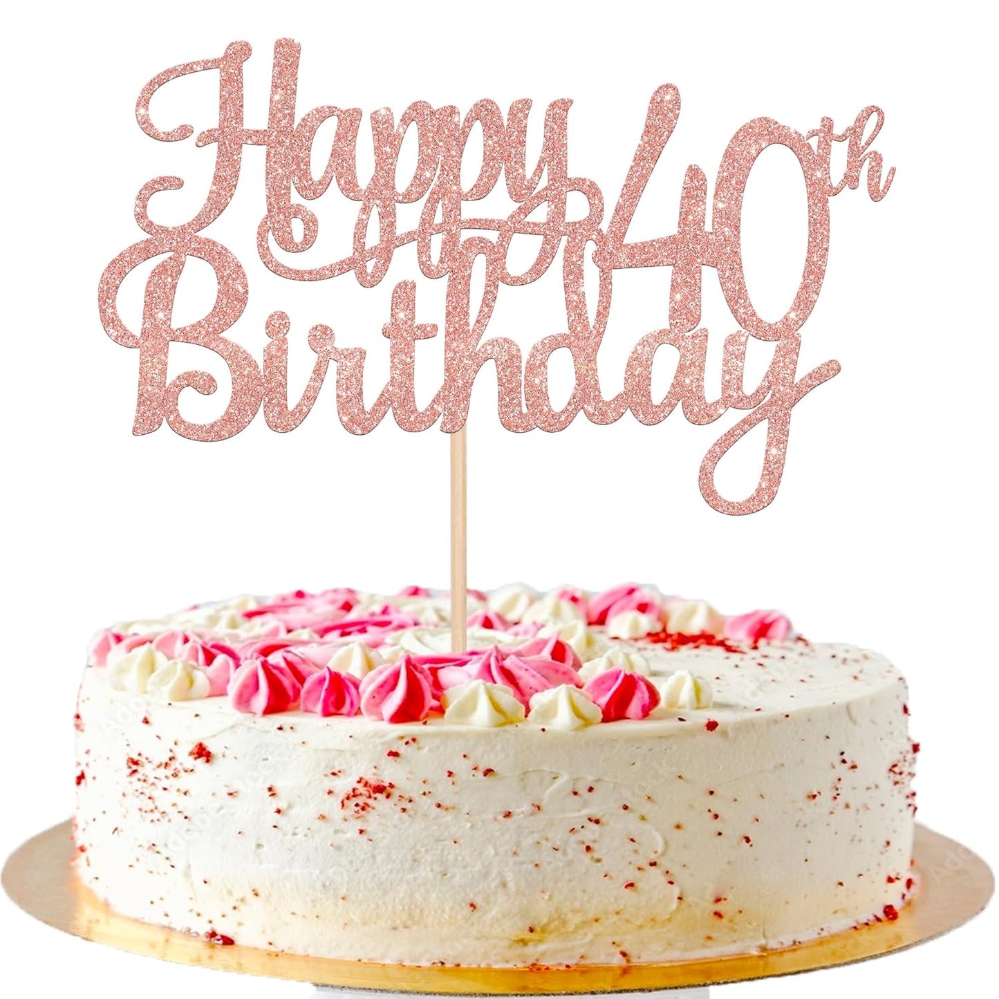 1 PCS Happy 40th Birthday Cake Topper Glitter Cheers to 40 Years Birthday Cake Pick 40 Fabulous Cake Decoration for Happy 40th Birthday Anniversary Party Decorations Supplies Rose Gold