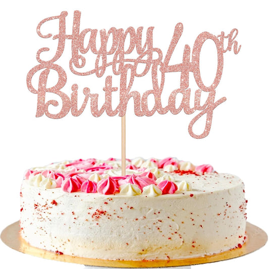 1 PCS Happy 40th Birthday Cake Topper Glitter Cheers to 40 Years Birthday Cake Pick 40 Fabulous Cake Decoration for Happy 40th Birthday Anniversary Party Decorations Supplies Rose Gold