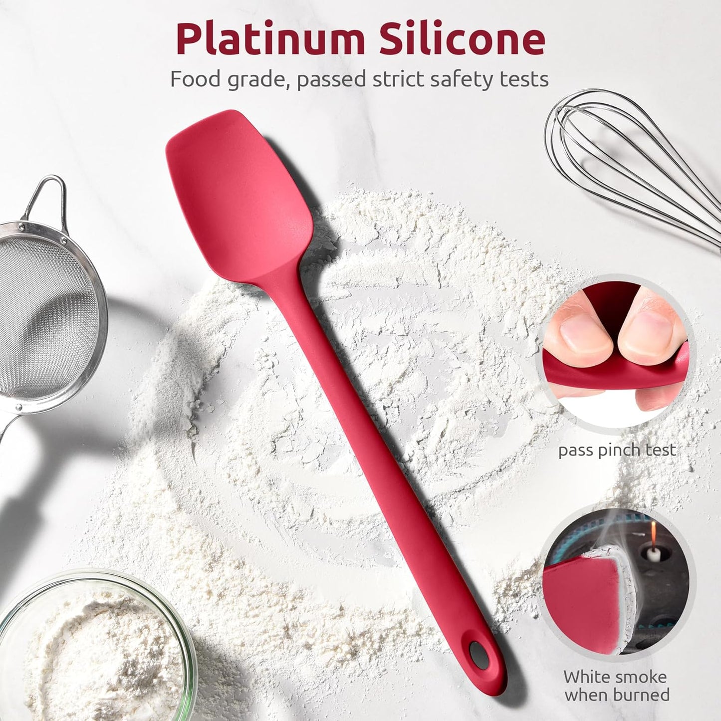 U-Taste Extra-Long 600ºF Heat Resistant Spatula Spoon: 14" Silicone Spoonula Cooking Utensils for Kitchen Use, Non-Stick Scoop Scraper with Soft Edge & Firm Core for Baking, Mixing, Serving (Red)