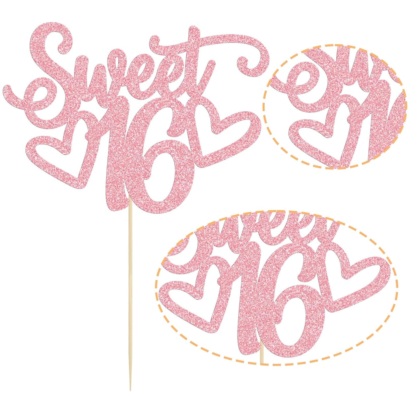 Gyufise 1Pc Sweet Teenager 16 Cake Topper Glitter 16th Birthday Cake Pick for Cheers to 16 Years Old 16th Birthday Party Cake Decorations Supplies Pink