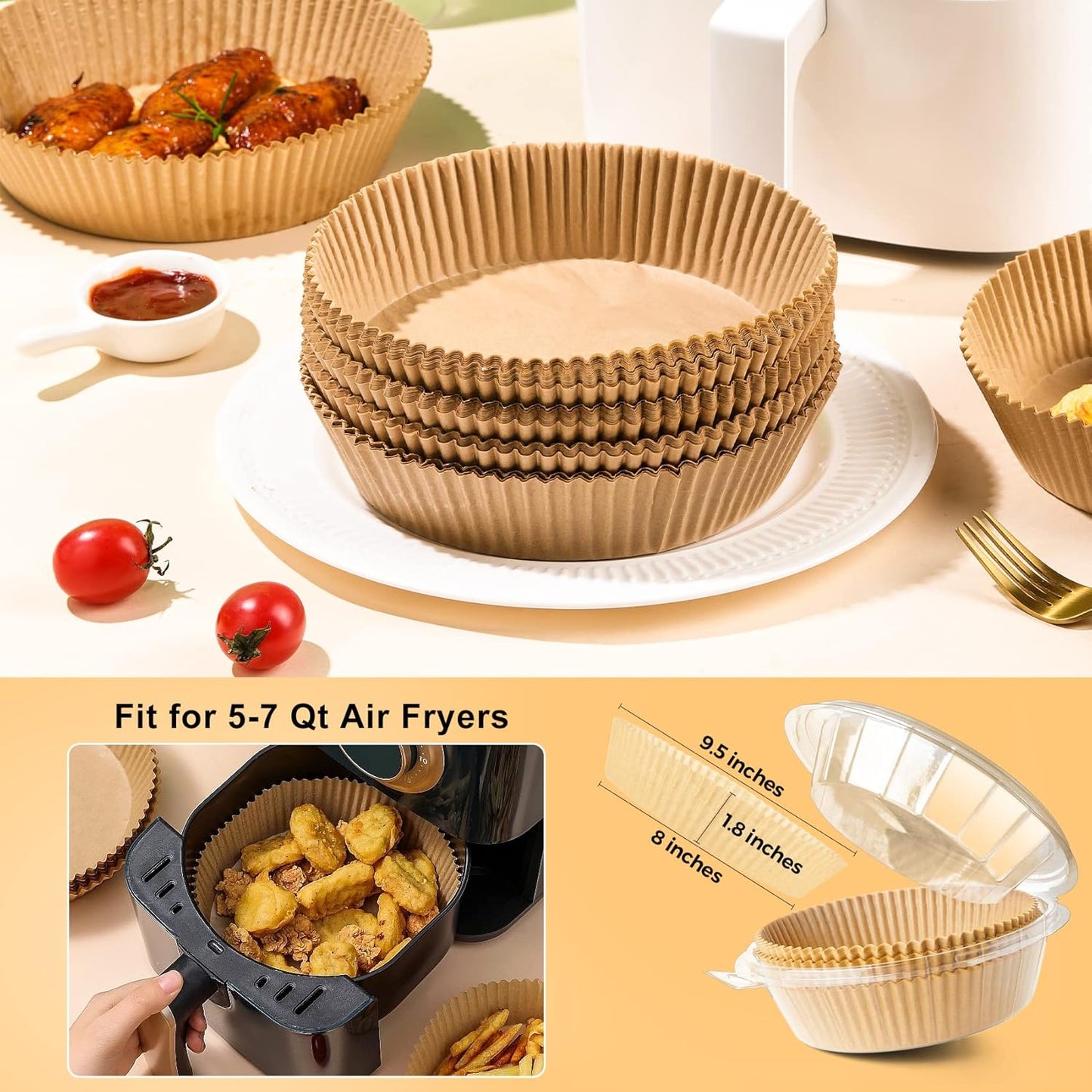 Air Fryer Paper Liner Disposable: 100PCS 8 Inch Airfryer Insert Parchment Paper Sheets, Grease and Water Proof Non Stick Basket Liners for Baking Cooking Roasting from ctizne