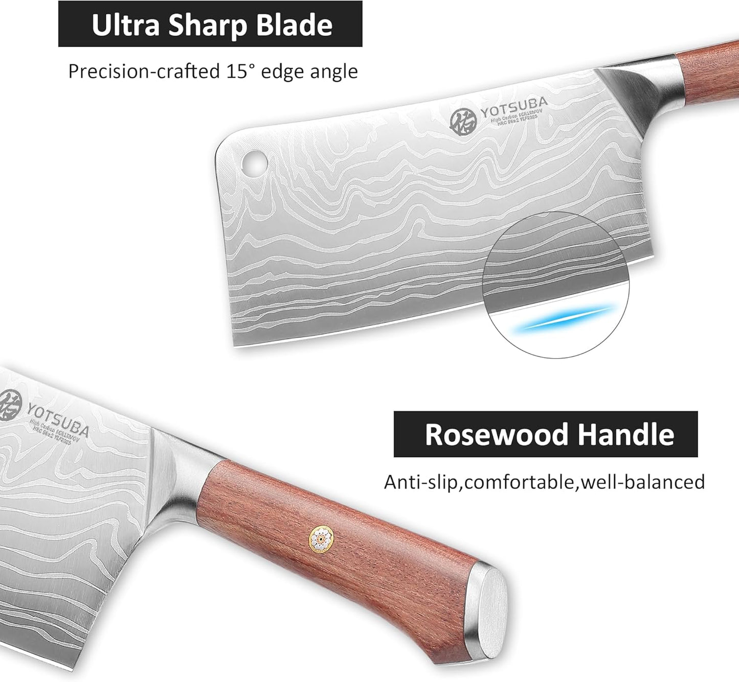YOTSUBA 7 Inch Cleaver Knife, Ultra Sharp High Carbon Steel Vegetable Meat Cleaver with Ergonomic Rosewood Handle, Professional Butcher Knives for for Home Kitchen and Restaurant with Gift Box