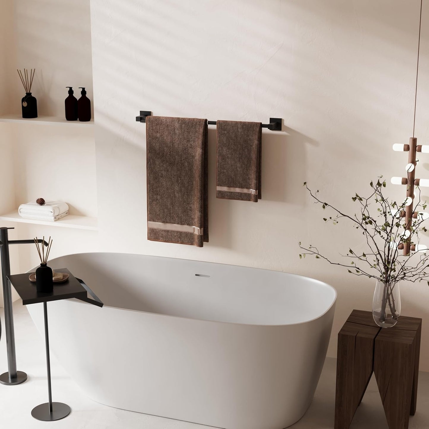 Adjustable Towel Bar, 14.4inch - 25.2inch Towel Rack, Wall Mounted for Bathroom, Kitchen Hand Towel Holder Cloths Hanger SUS 304 Stainless Steel Organizer Single Bar (Matte Black)