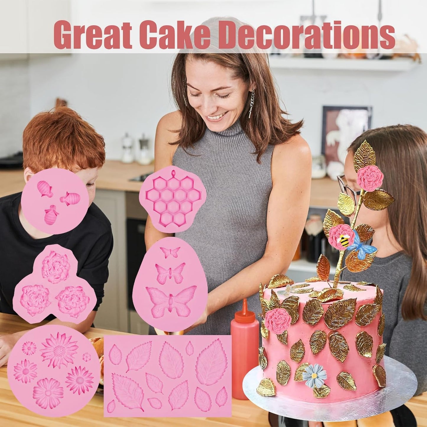 Flower Silicone Cake Mold 6 Pcs, Mini Leaf Fondant Mold for Chocolate Fall Silicone Molds Cake Decoration Candy Sugar Cupcake Topper Cake Pop Popsicle Polymer Clay Crafts