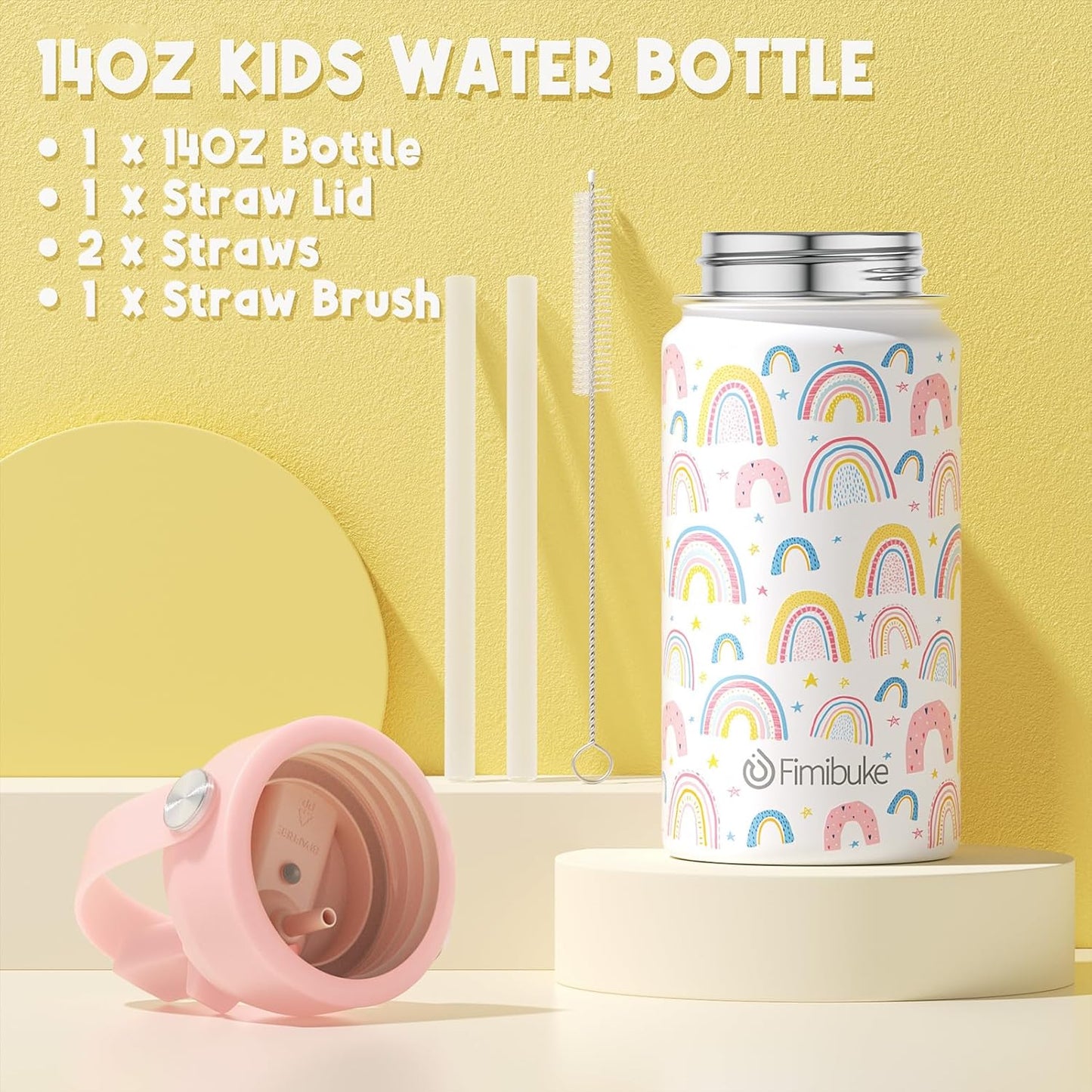 Fimibuke Kids Bento Lunch Box with 4 Compartments, Insulated lunch Bag, Stainless Steel Insulated Water Bottle, Ice Pack & Utensils Set, Birthday Gifts for Ages 3-12 Back to School Toddler Girls Boys