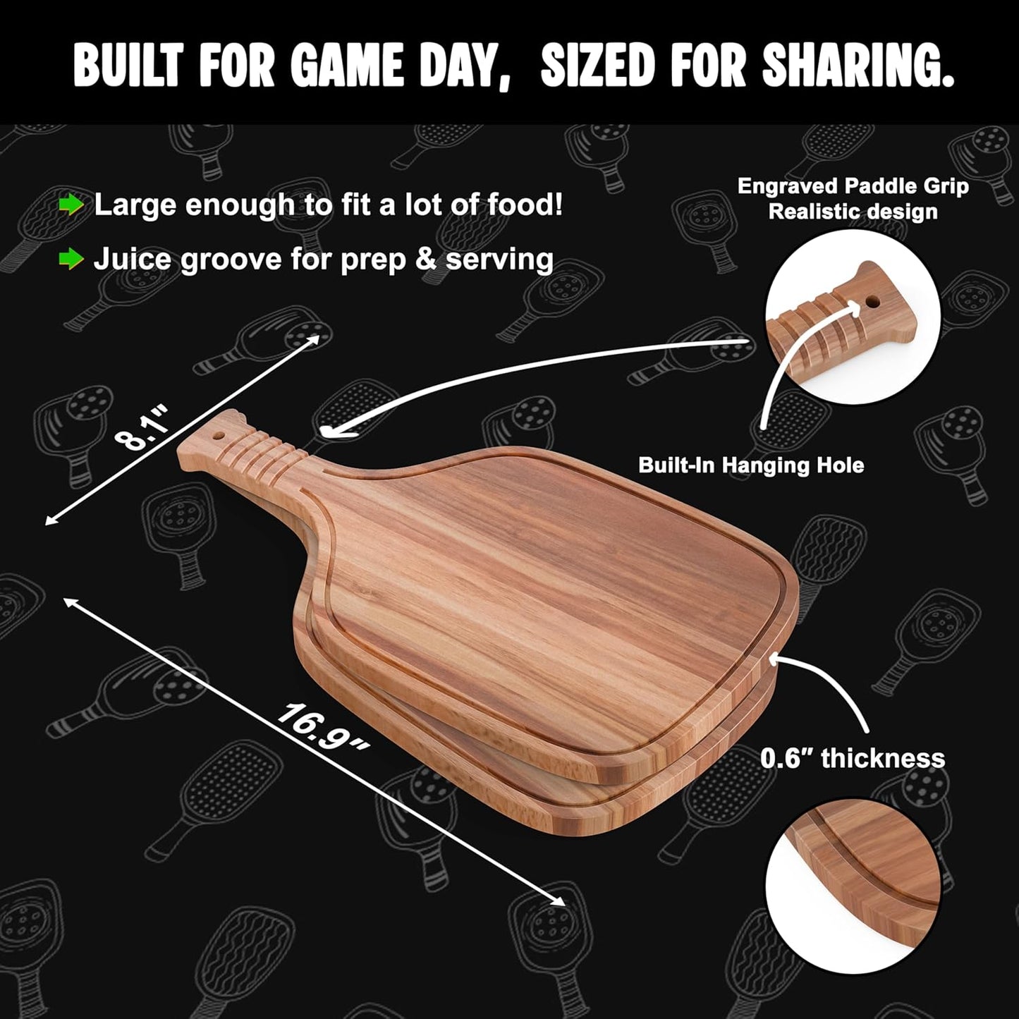 New – Set of 2 Pickleball Paddle Charcuterie & Cheese Boards – Acacia Wood Cutting Boards (16.9” x 8.1”) Serving Tray. Pickleball Gifts for Men or Women, Pickle Ball Plates, Pickle Ball Accessories