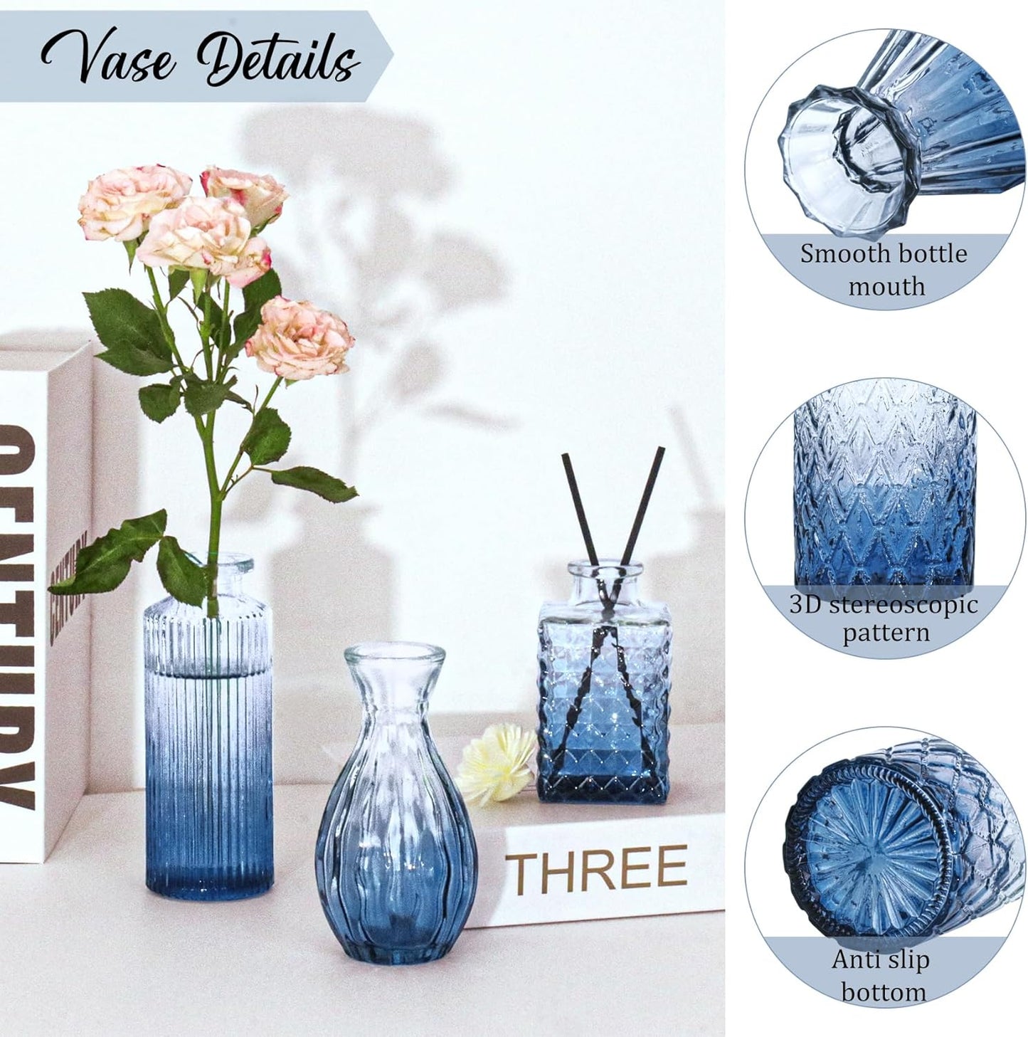 36Pcs Bud Vases Set Small Vintage Glass Bottles Bud Vases in Bulk Multiple Shape Cute Glass Vases for Rustic Wedding Centerpieces Table Decorations and Home Decor(Blue)