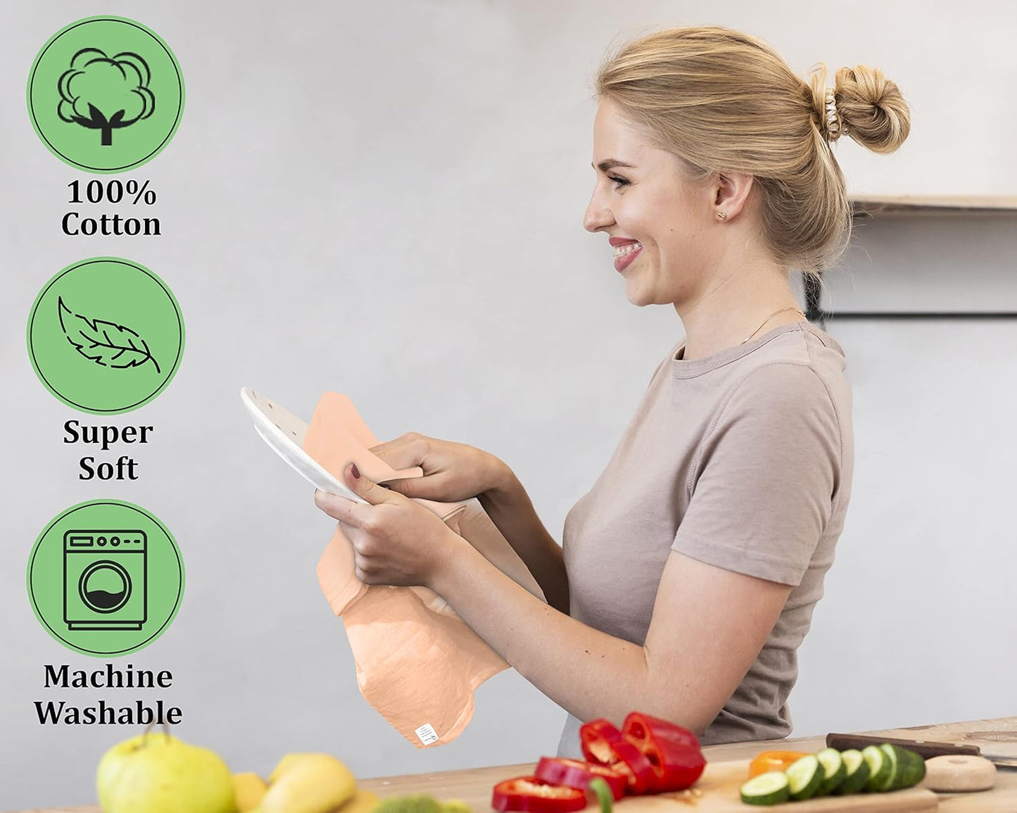 RUVANTI Flour Sack Towels 24 Pack 28x28 Inch, 100% Cotton Tea Towel, Reusable, Machine Washable, Absorbent BarTowels - Dish Cloth Perfect for Drying Dishes & Cleaning - Peach