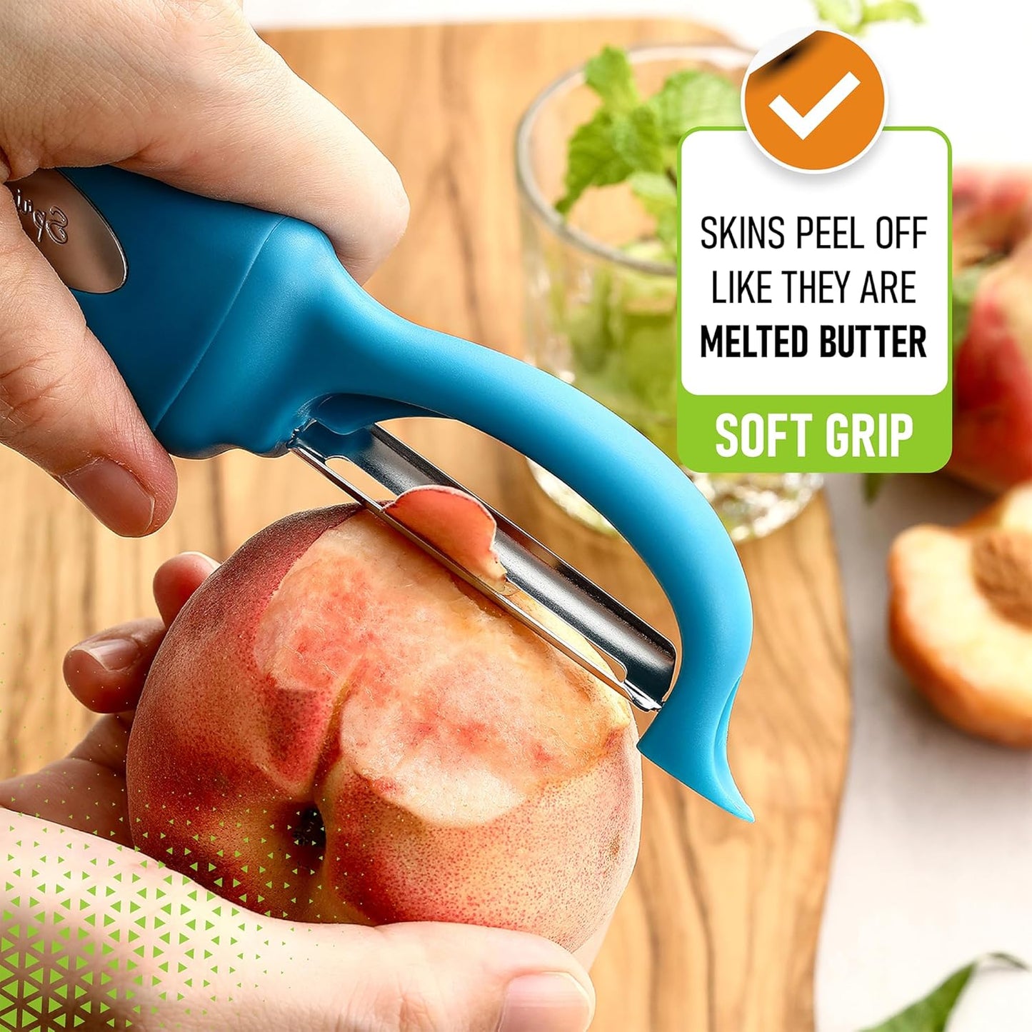 Spring Chef Stainless Steel Swivel Potato Peelers for Kitchen, Dishwasher Safe Veggie Peeler for Kitchen with Soft Grip Handle & Sharp Blades, Great for Vegetable, Apple, Carrot - Set of 2 - Teal
