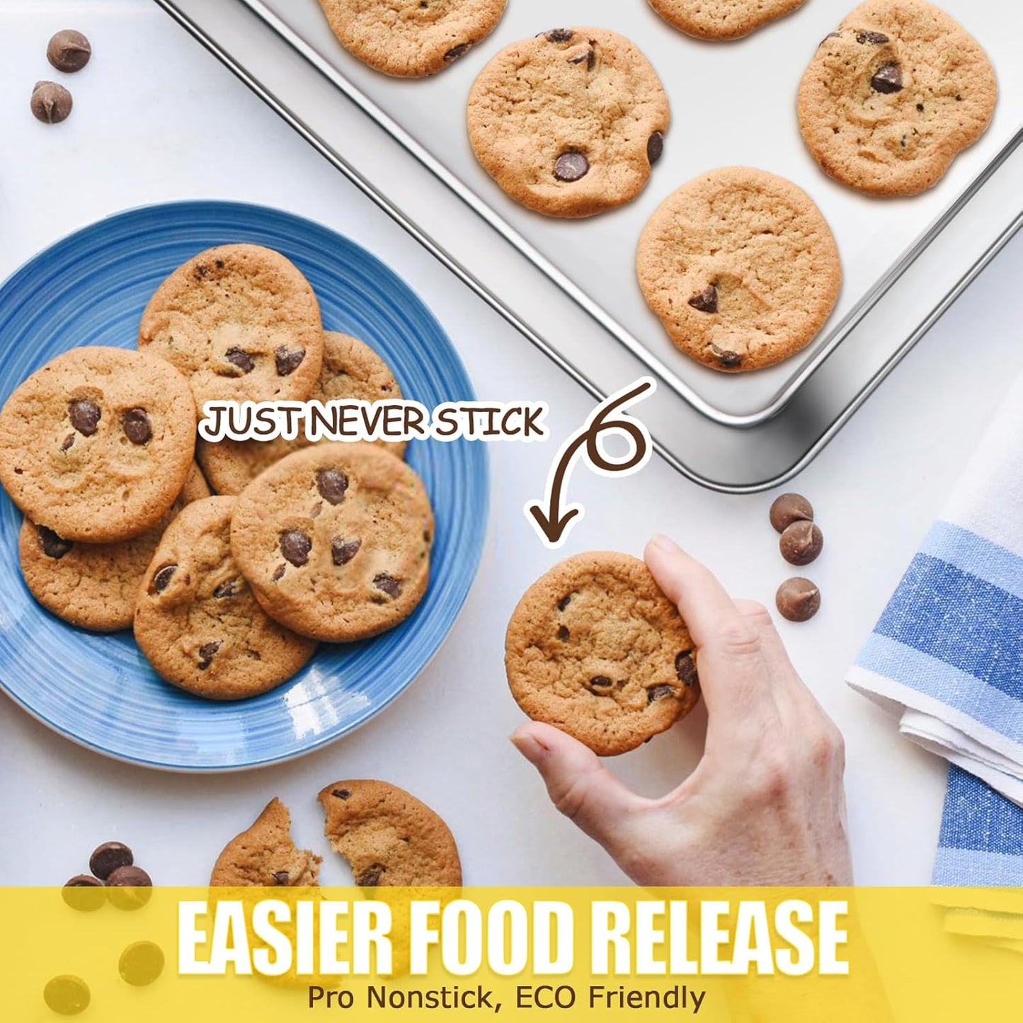 Baking Sheet, Cookie Sheet, Stainless Steel Baking Pan, 2 Piece-17.3''x 12.3'' x 1'', Half Sheet Pan for Oven, Baking Tray for Baking&Roasting, Nonstick&Nontoxic&Easy Clean