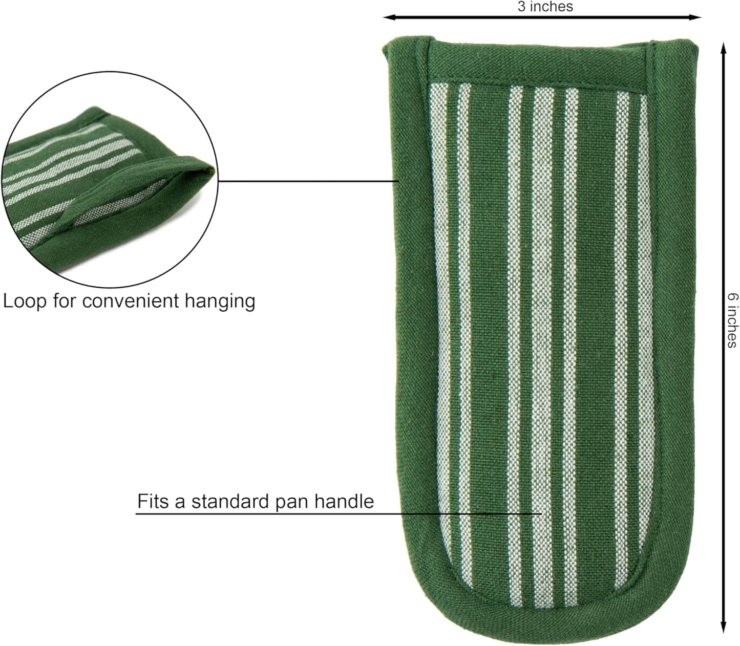 Sticky Toffee Pan Handle Covers 2-Pack – 3x6 in Green Heat Resistant Sleeves for Cast Iron Skillets and Hot Pots, Oeko-Tex Cotton Grip Holders