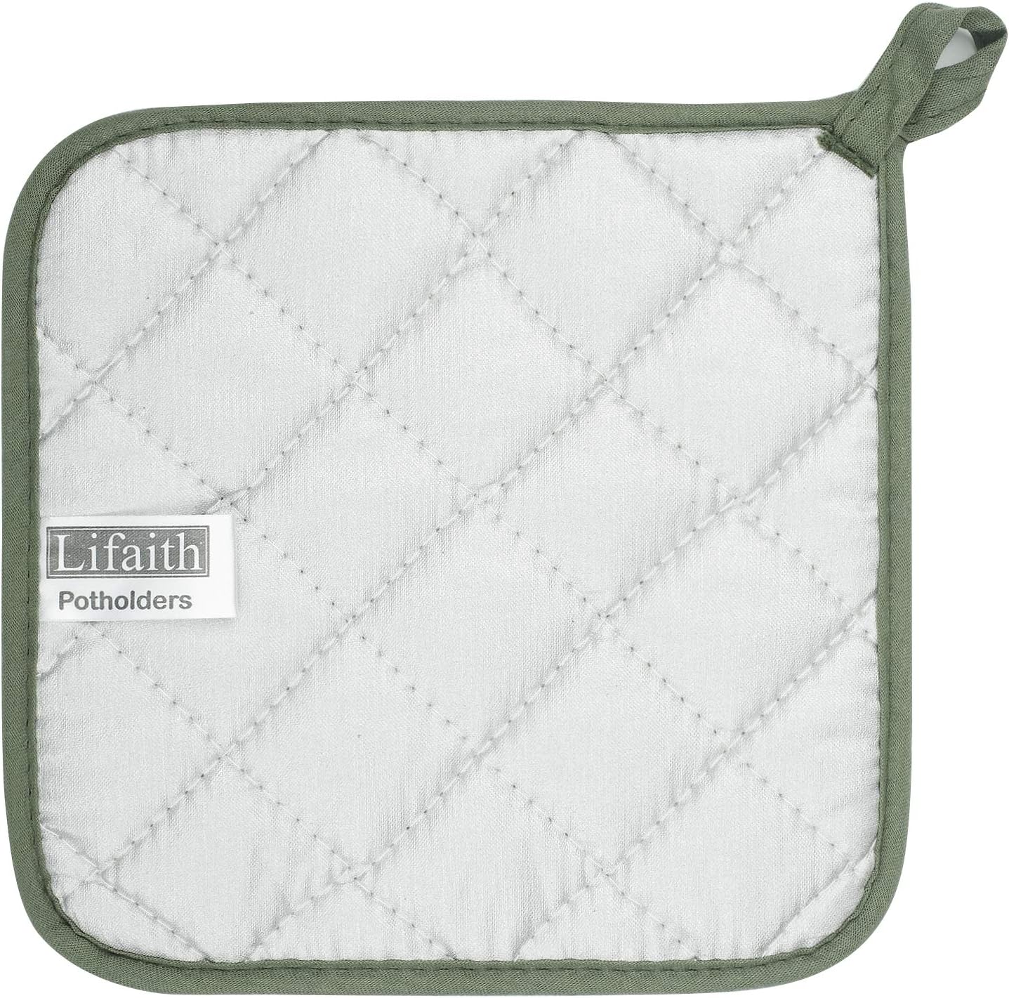 100% Cotton Kitchen Everyday Basic Terry Pot Holder Heat Resistant Coaster Potholder for Cooking and Baking Set of 5 Olive Green