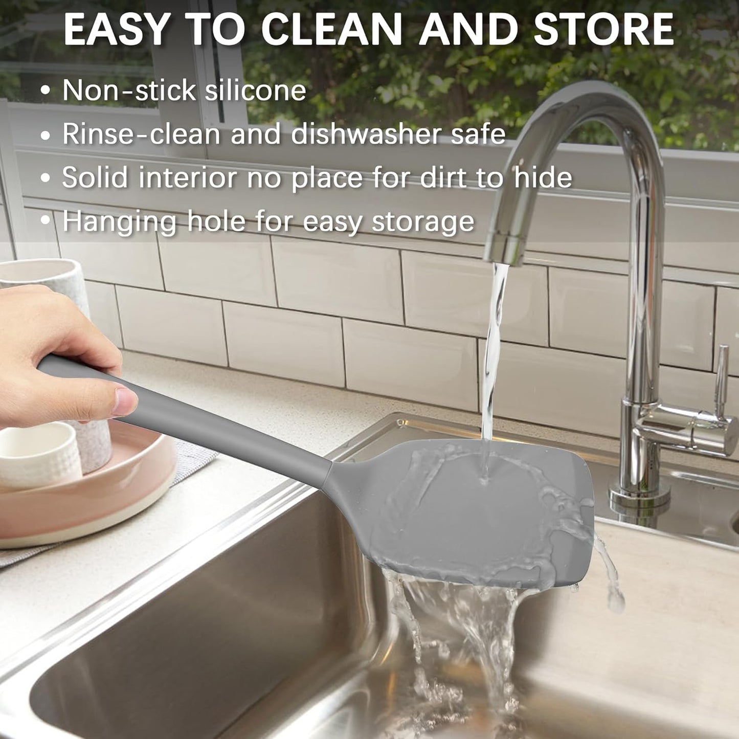 Coukre 2 Pack Silicone Spatula Set, High Heat Resistant, BPA Free Kitchen Spatula, Solid & Slotted Turner for Non-Stick Pans, Sautéing, and Flipping (2, PureGray)