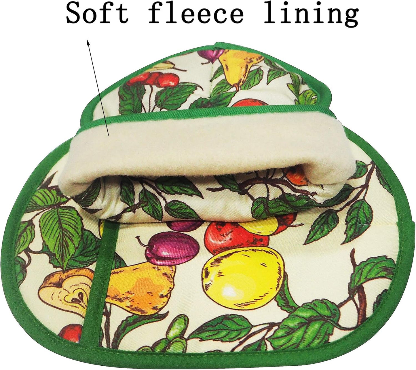 Pot Holders Set of 2 with Transparent Clear Silicone Shell and Nice Fruit Flower Cotton Lining, Heat Resistant to 500 F Kitchen Oven Gloves Pot Holder for Cooking (Fruit Flower, Potholders)