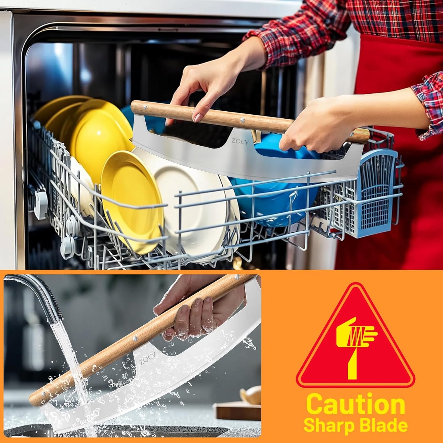 Pizza Cutter Rocker with Wooden Handles & Protective Cover by Zocy, 16" Sharp Stainless Steel Pizza Slicer Wheel, Big Pizza Knife Cutters for Kitchen Tool (16inch)