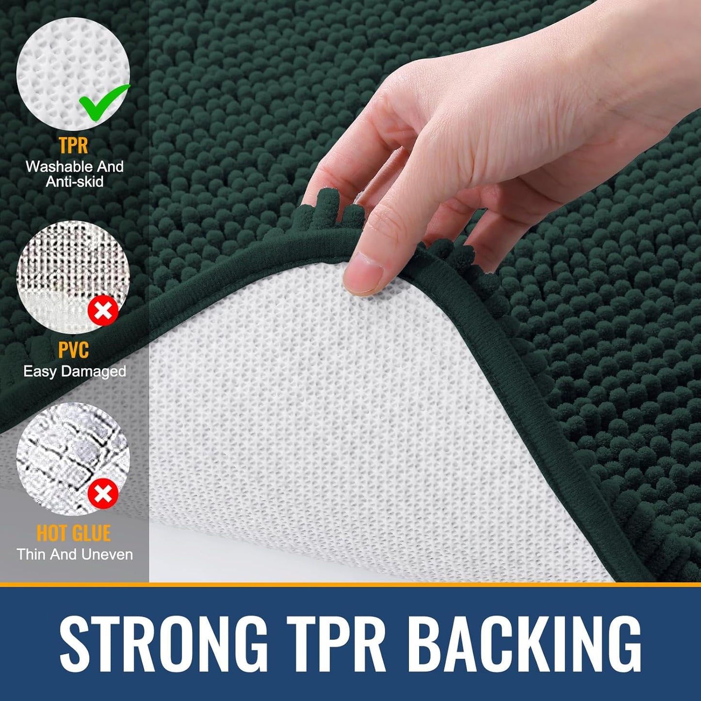 Arotive Bathroom Rugs 30x20, Extra Soft Absorbent Shaggy Chenille Bath Rugs, Machine Washable Rubber Backing Non-Slip Bath Mats for Bathroom Floor Tub and Shower Home Decor Accessories, Blackish Green