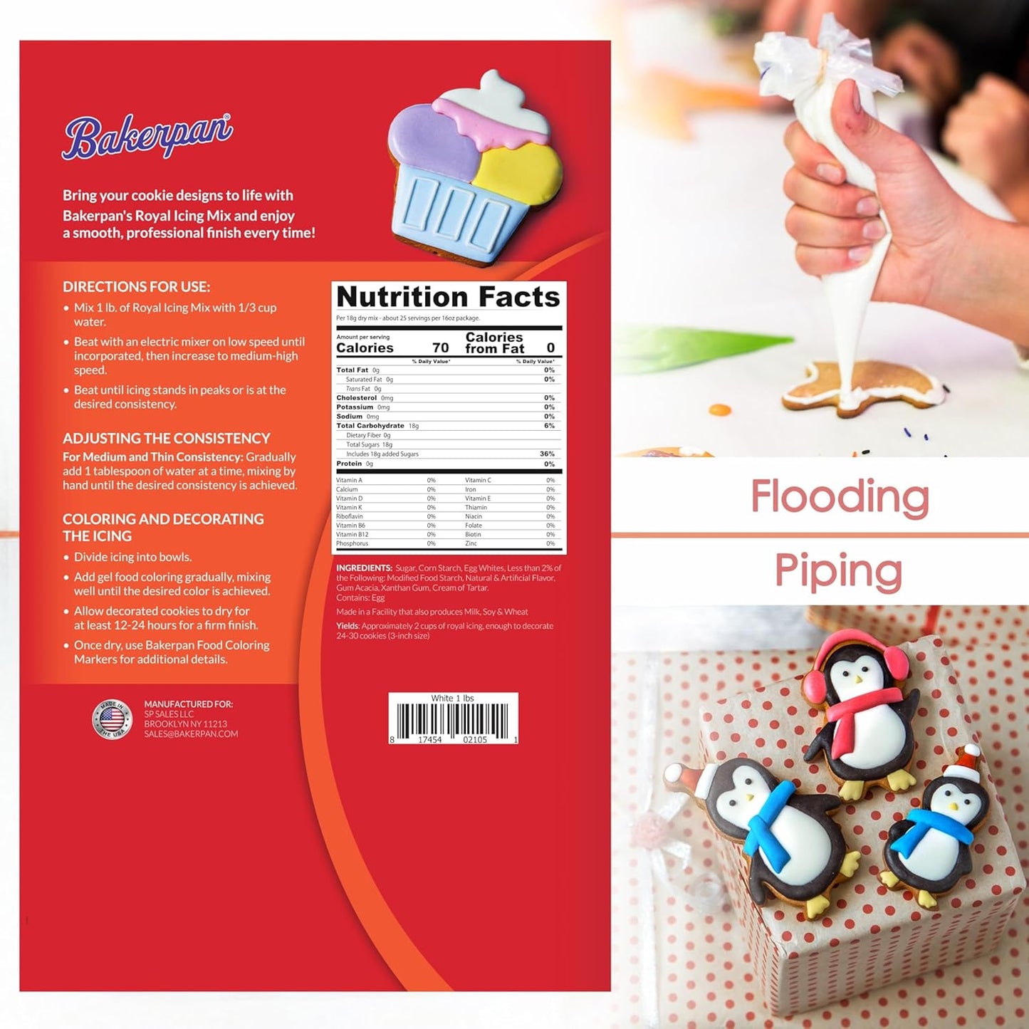 Bakerpan White Royal Icing Mix for Decorating Cookies and Cakes - 16 Ounces (1 lb) (Made in USA)