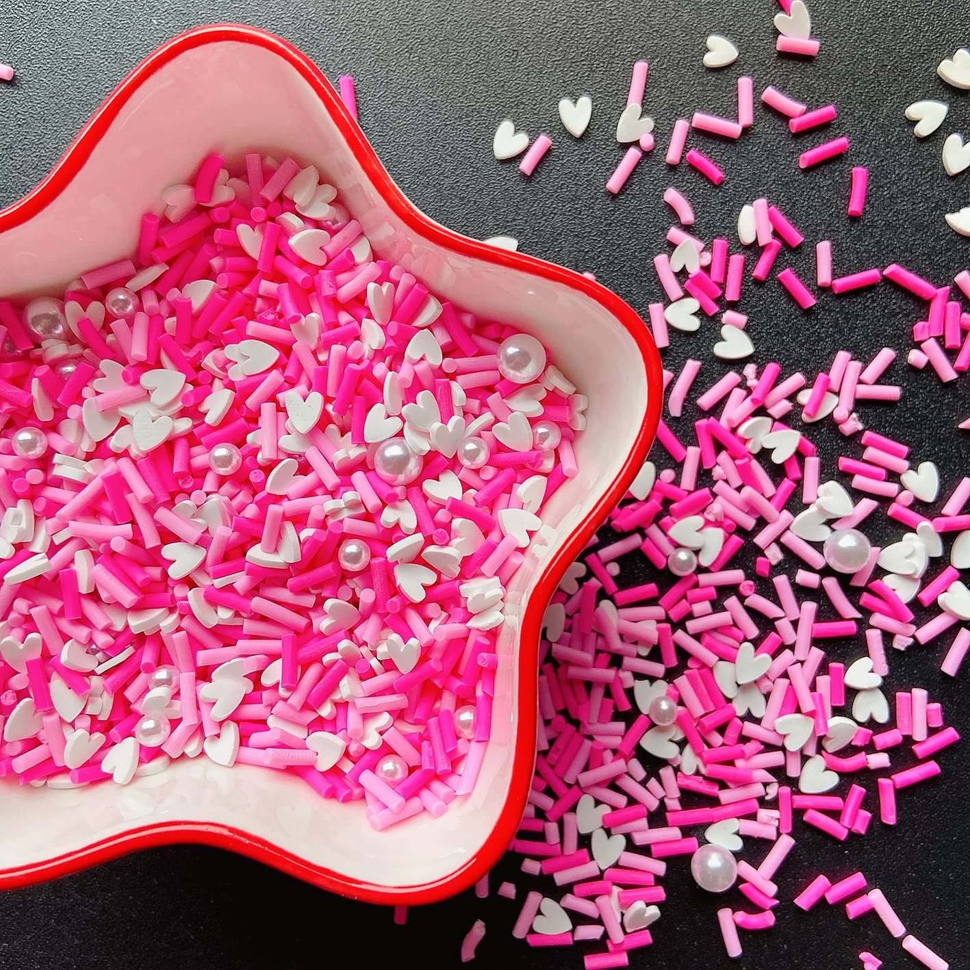 EHOPE Fake Sprinkles Resin Sprinkles Fake Candy Sprinkles Clay Sprinkles Polymer Sprinkles Polymer Clay Slices for Nail Art DIY Crafts Cake Phone Case(40G-Pink Heart-46)