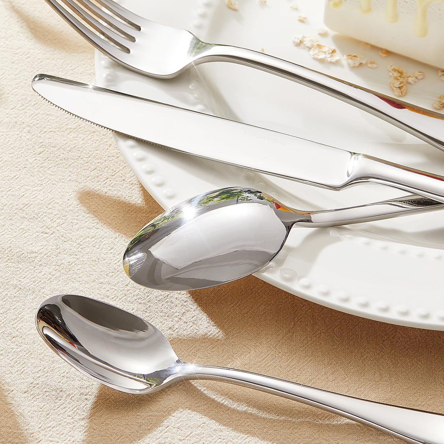 KINGSTONE 40 Pieces Silverware Set for 8, Premium Stainless Steel Flatware Set, Heavy Duty and Modern Design Cutlery Set, Mirror Polished, Dishwasher Safe