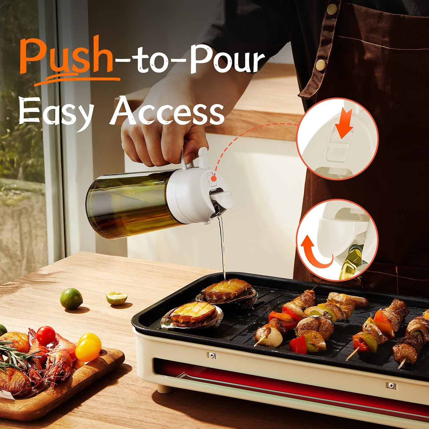 TrendPlain - Original 16oz/470ml Olive Oil Dispenser Bottle for Kitchen Gadgets and Air Fryer Accessories - Olive Oil Sprayer for Cooking w/Stickers - White