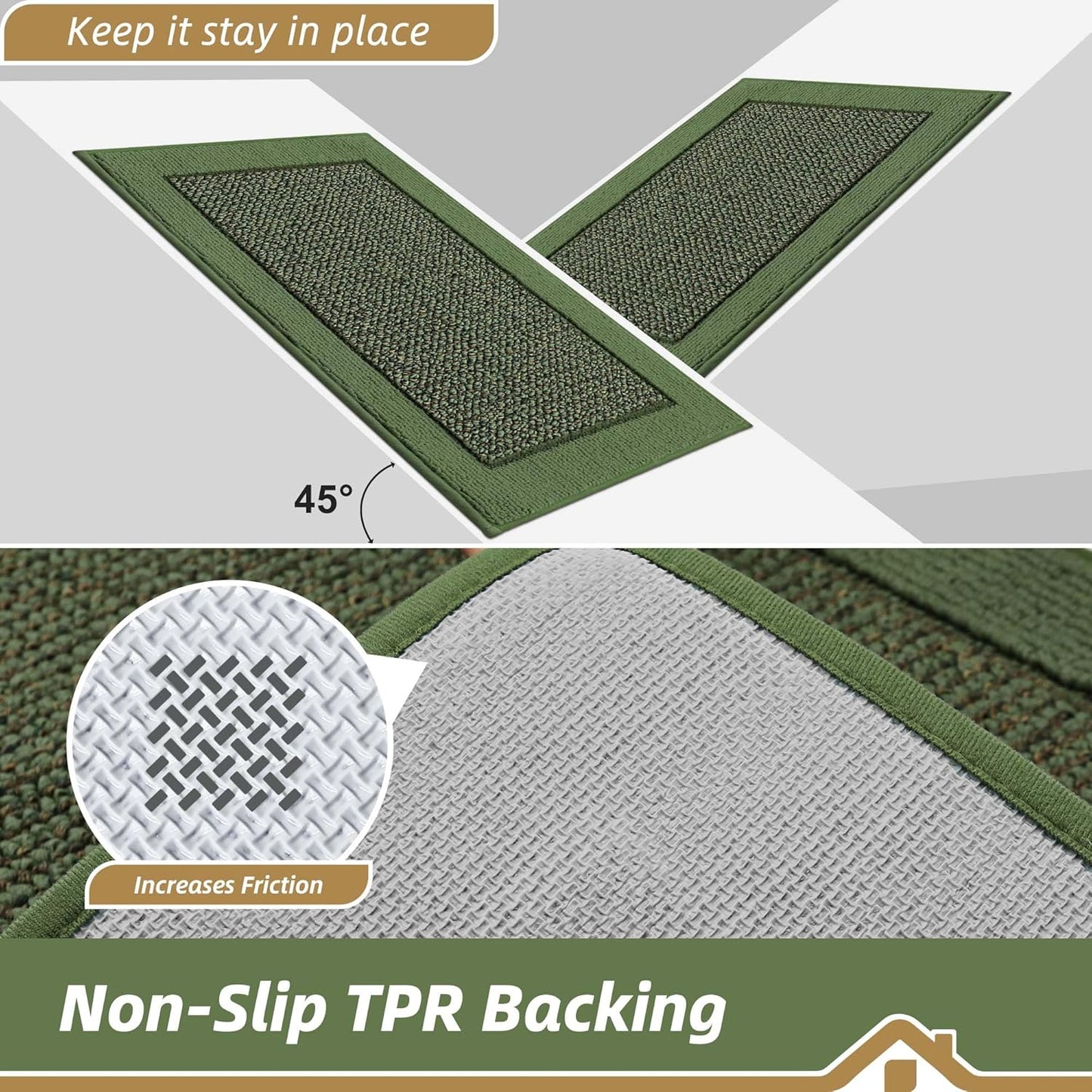 BEQHAUSE Indoor Door Mat 24" x 36", Dirt Trapper Door Mats Non-Slip Entryway Rugs Washable, Resist Dirt Absorbent Welcome Mat, Low Profile Floor Mats for Front Back Door and Entryway, Green