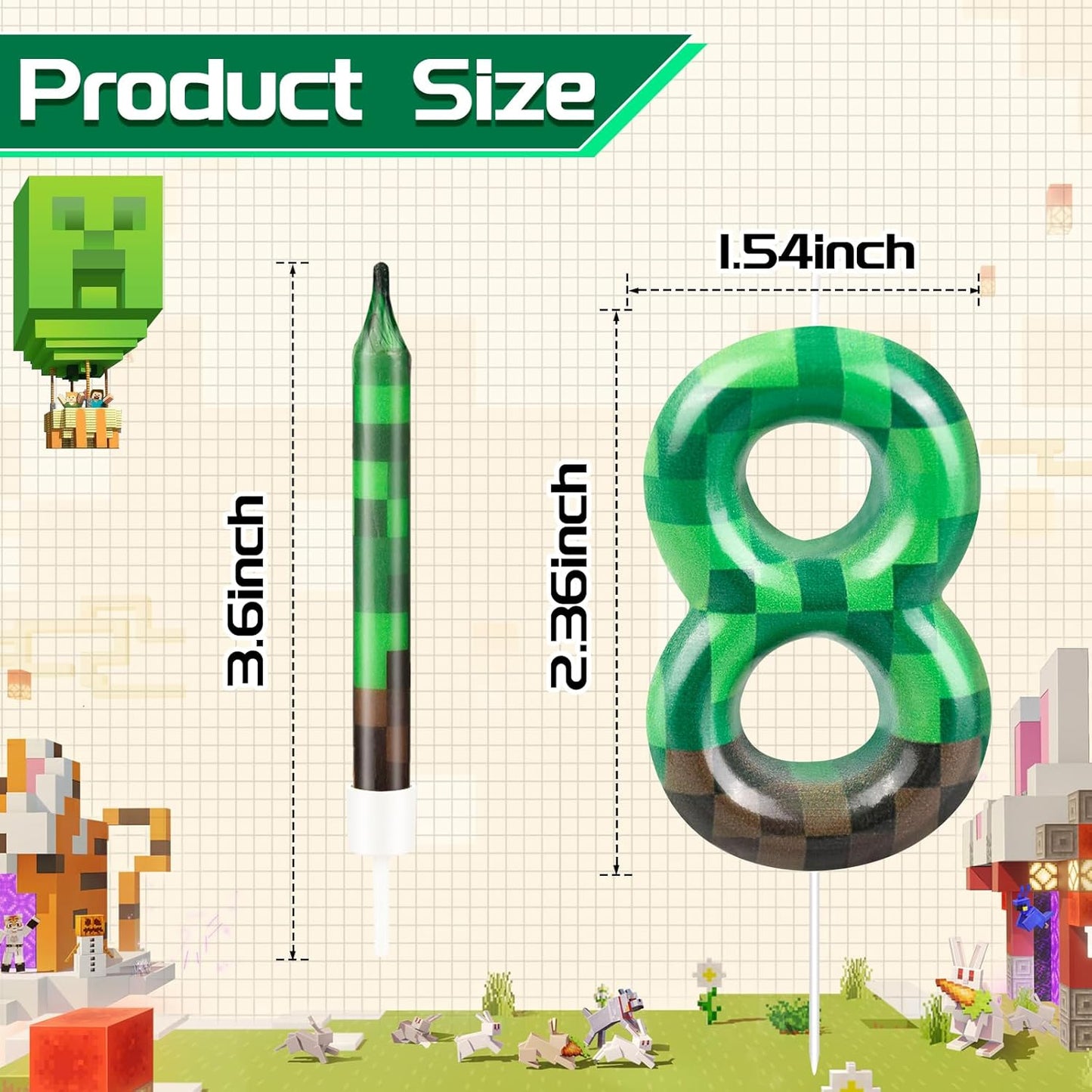 13 Pcs Dynamite Candles 12 TNT Themed Birthday Cake Candles and Number 8 Candle Cake Topper for Pixel Theme Birthday Party Anniversary Party Dynamite Theme Party Video Game Party Supplies (Number 8)