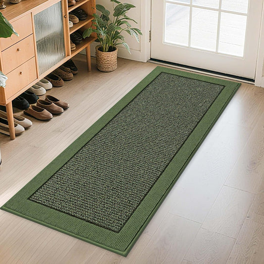 BEQHAUSE Indoor Door Mat 24" x 60", Dirt Trapper Door Mats Non-Slip Entryway Rugs Washable, Resist Dirt Absorbent Welcome Mat, Low Profile Floor Mats for Front Back Door and Entryway, Green