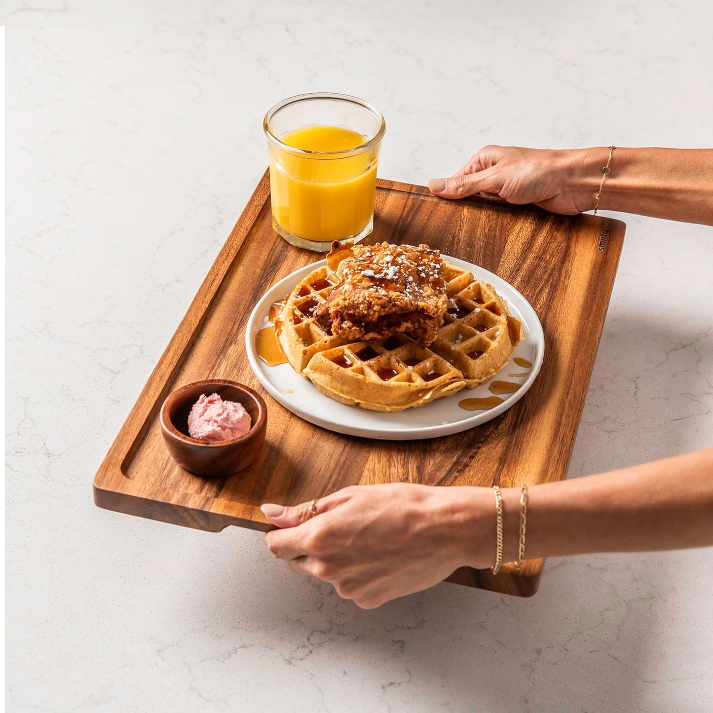 SMIRLY Walnut Wood Cutting Boards for Kitchen, Large - Small, Walnut Wooden Cutting Board Set with Deep Juice Grooves, Non Toxic Serving Tray