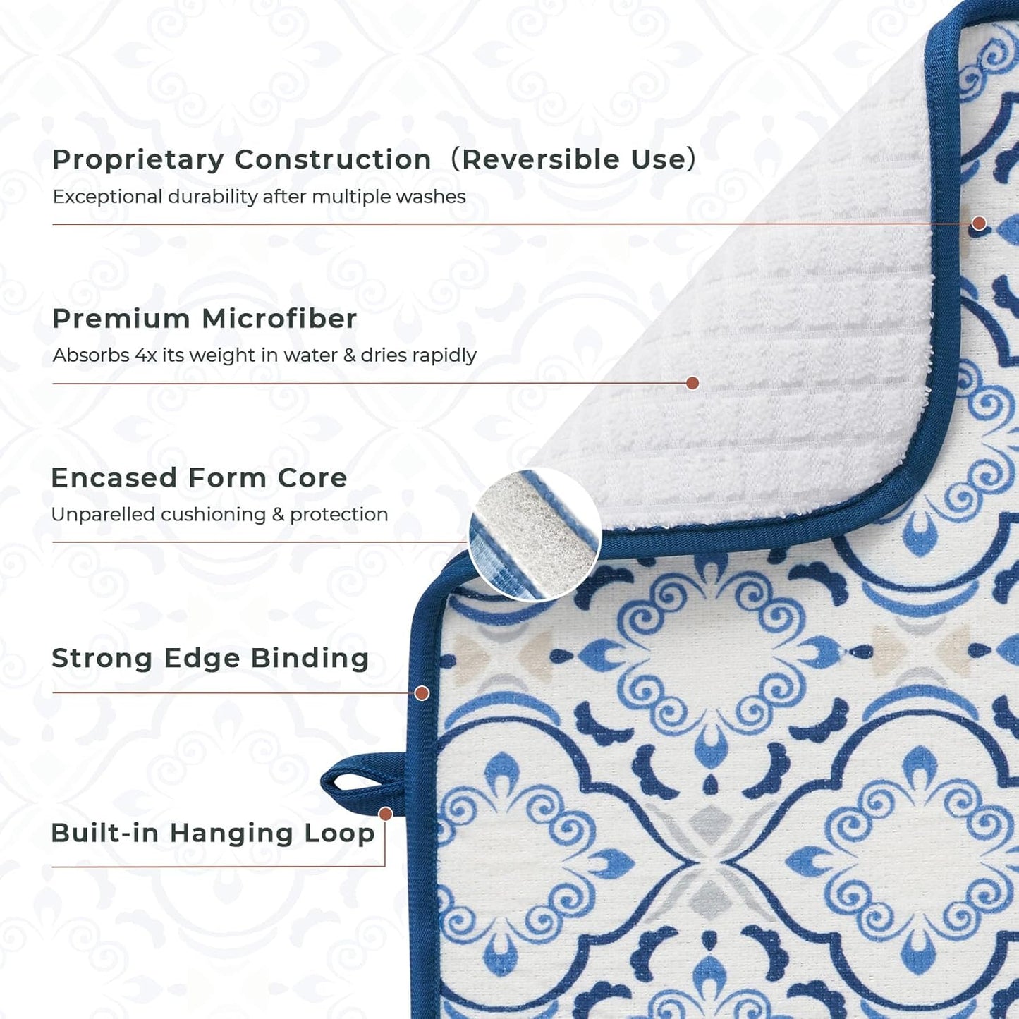 FRESHMINT Printed Dish Drying Mats for Kitchen Counter 2 Pack Absorbent Reversible Drying Mats Microfiber Kitchen Countertop Protector Dishes Drying Pad Extra Large 18"x16" Dish Mat