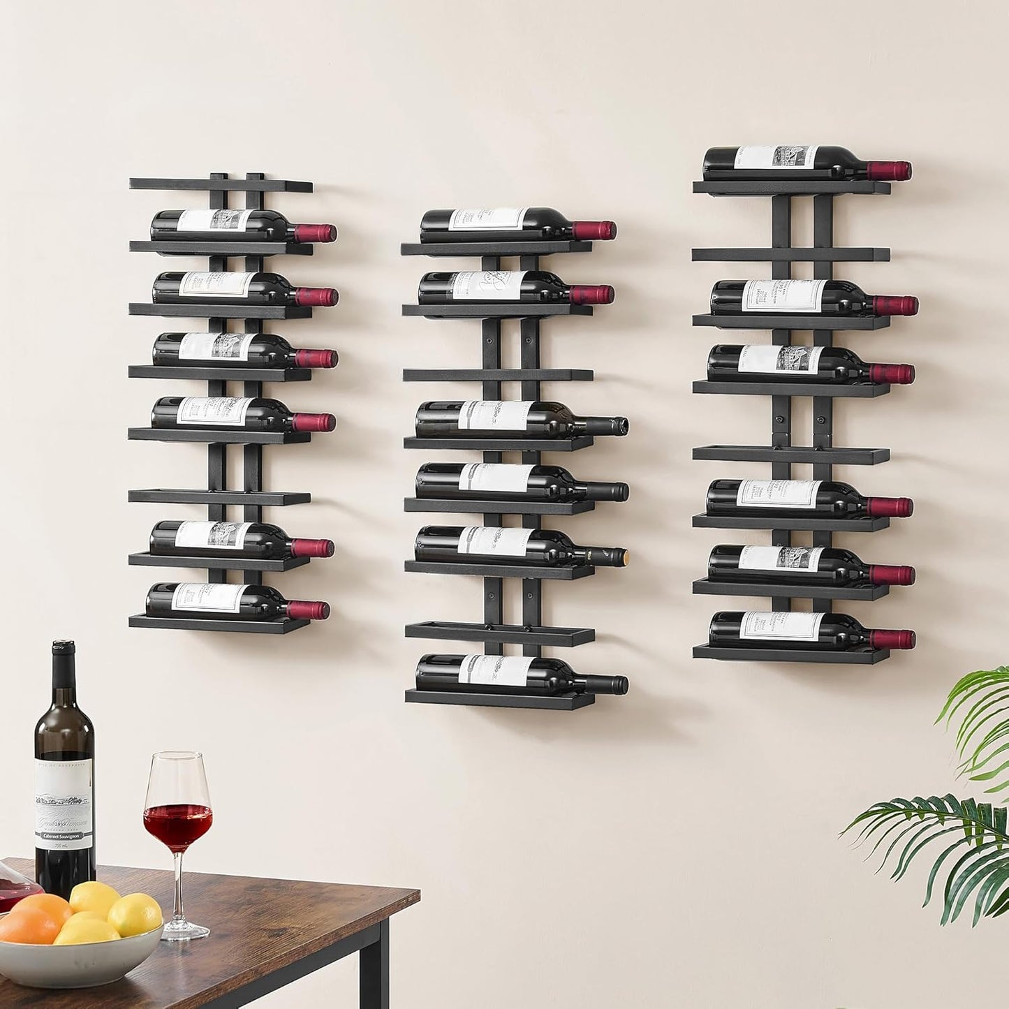Hoctieon 3-Set 8 Tier Wall Mount Wine Rack (24 Tiers), Wall Racks for Wine Bottles Display and Storage, Hanging Bottle Organizer for Living Room, Dining Room, Wine Cellar, Bar, Black