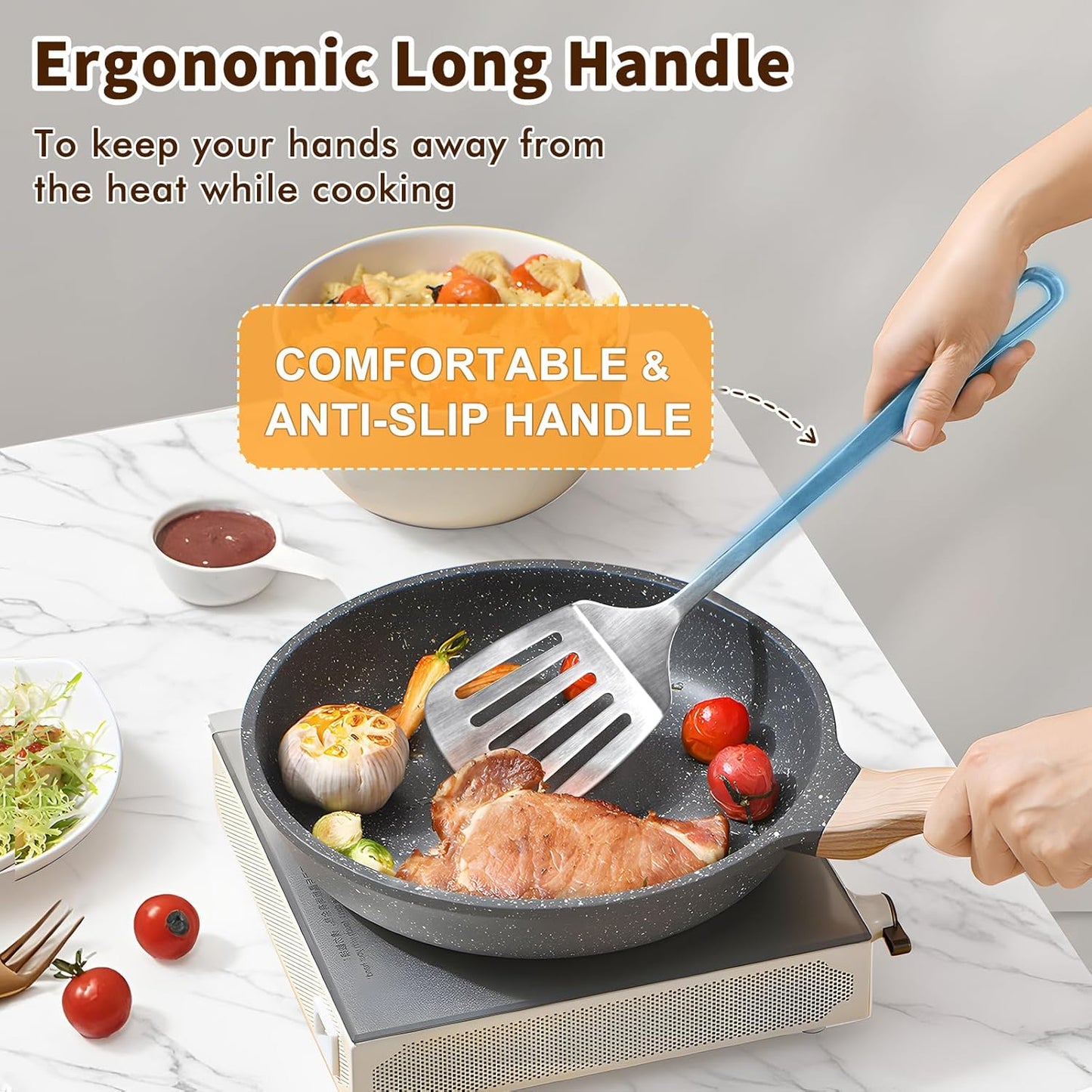 Stainless Steel Spatula, Metal Spatula Slotted Turner, Heavy Duty Sturdy Spatulas for Kitchen Use, High Heat Resistant Cooking Utensils for Fish Eggs Pancakes, Dishwasher Safe, Easy to Clean, Silver