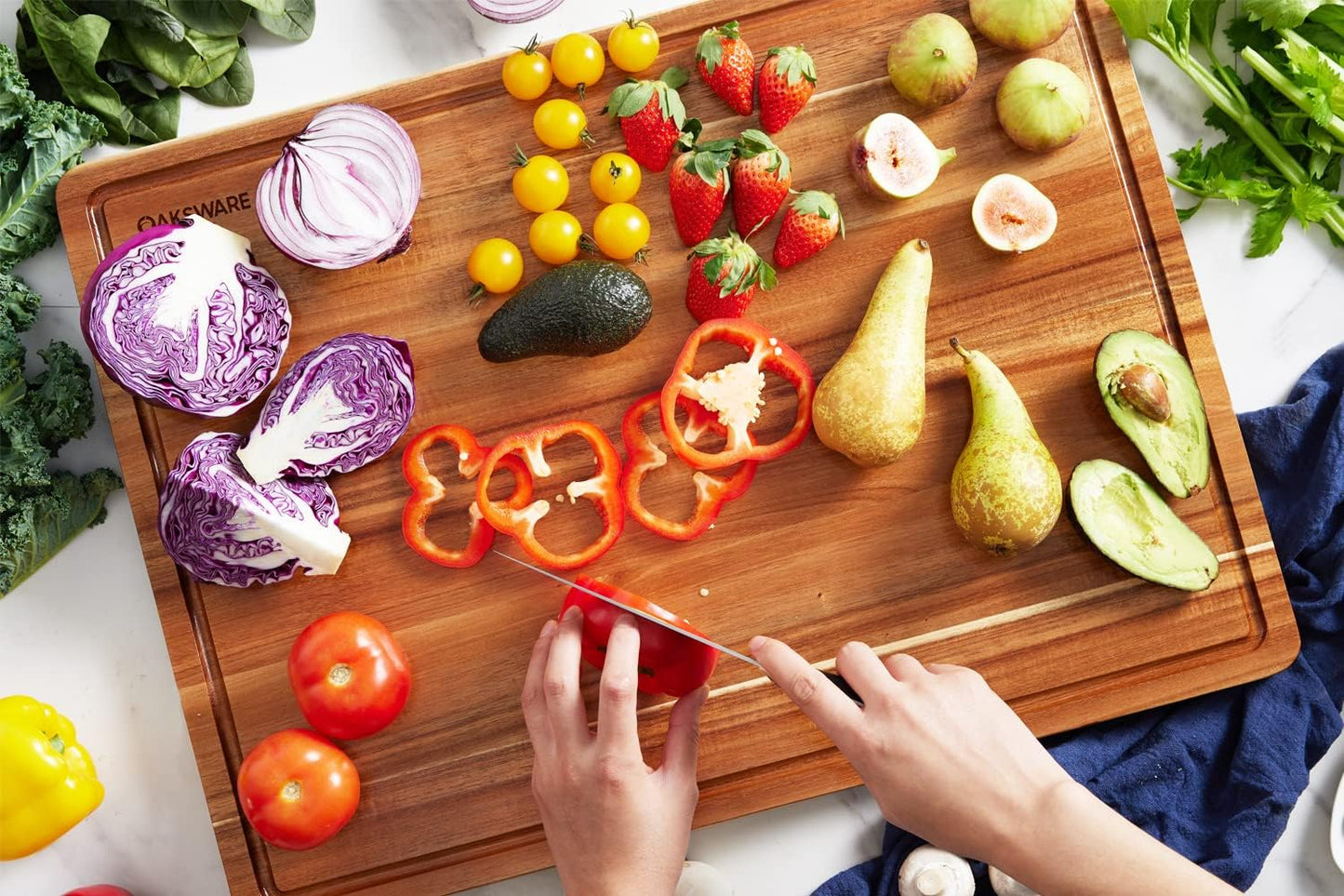 OAKSWARE Cutting Boards, 20 x 15 Inch Extra Large Acacia Wooden Cutting Board for Kitchen, Edge Grain Wood Chopping Board with Juice Groove and Handles, Pre-Oiled Carving Tray for Meat & Cheese