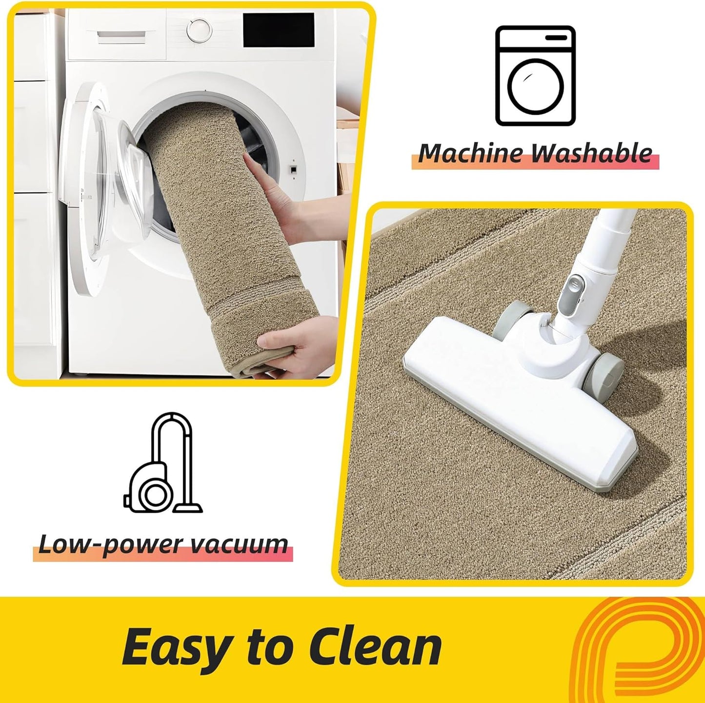 JSEI Non-Slip Kitchen Mats, Self Adhesive No Sliding Kitchen Rugs Set of 2, Washable Absorbent Floor Mat for Kitchen, Bathroom, Laundry Room, Bedroom, 24”x36”+24”x60”, Beige, Rectangular Pattern