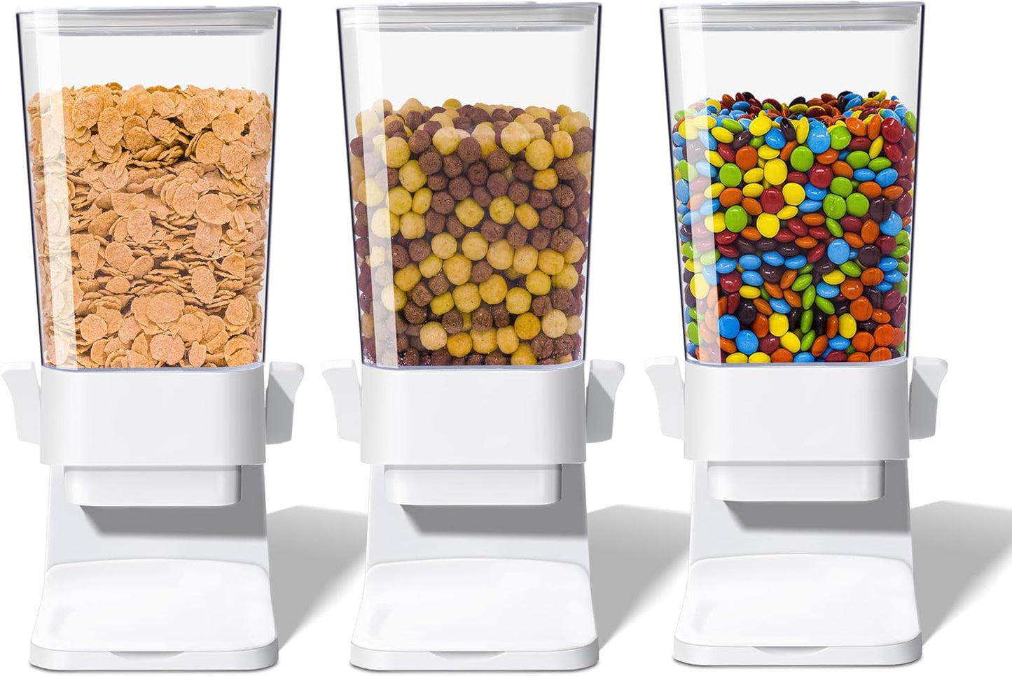 Cereal Dispenser Countertop, 5L Cereal Containers Storage Dispenser for Pantry, Large Dry Food Cereal Dispenser, Not Easy to Crush Cereal, Can Hold Oatmeal, Candy, Snack, Grain, Pet Food (White, 3Pc)