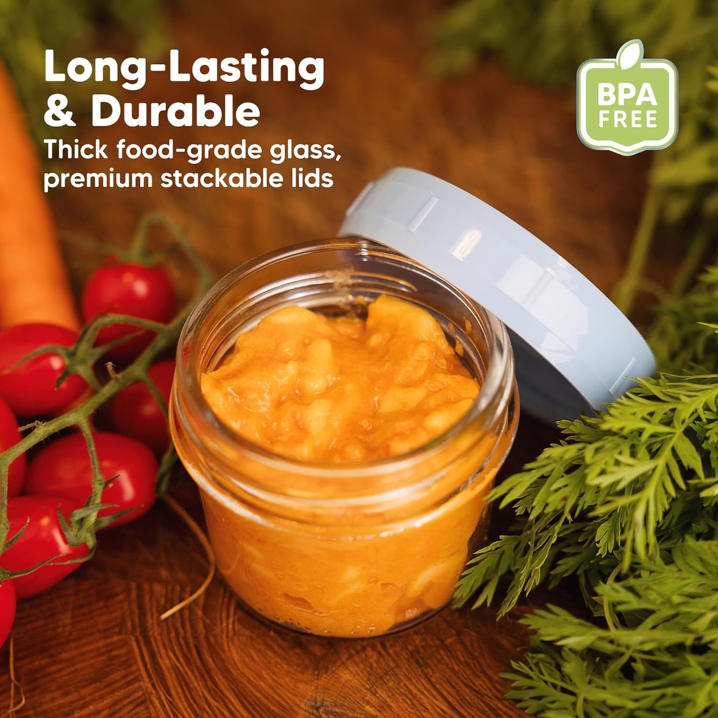 KeaBabies 6pk 4oz Glass Baby Food Containers with Lids - Leak-Proof, Microwavable Small Glass Jars, Baby Purees & Toddler Snack Storage Containers, BPA-Free, Dishwasher & Freezer Safe (Nord)