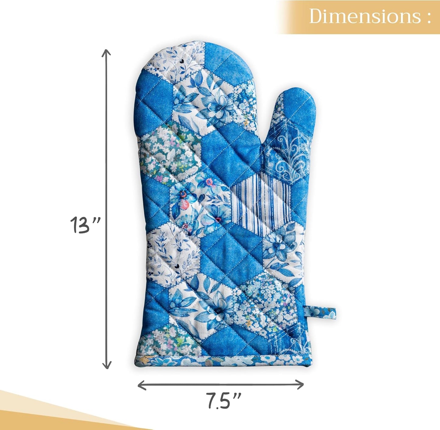 Maison d' Hermine Oven Gloves 100% Cotton Oven Mitt 7" x 13" with Loop Heat Resistant, BBQ, Cooking Gloves, Baking, Grilling, Kitchen, Handling Hot Pans Spring/Summer (Pack of 1, Summer Blues)