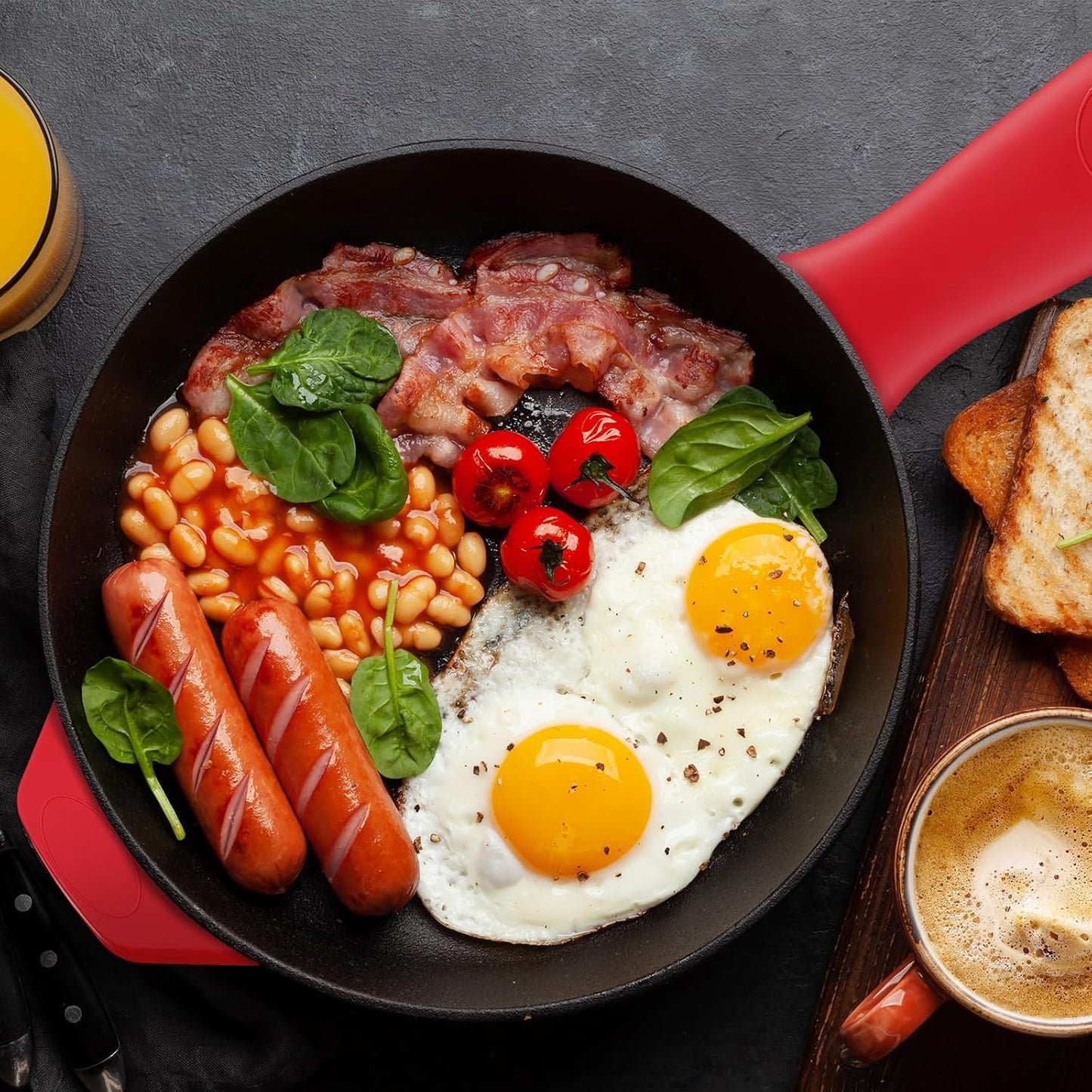 Domensi 4 Pcs Silicone Hot Handle Holder Set Cast Iron Skillet Handle Covers Heat Resistant Silicone Assist Handle Holder for Frying Pans Cast Iron Skillet Griddles Cookware(Red)