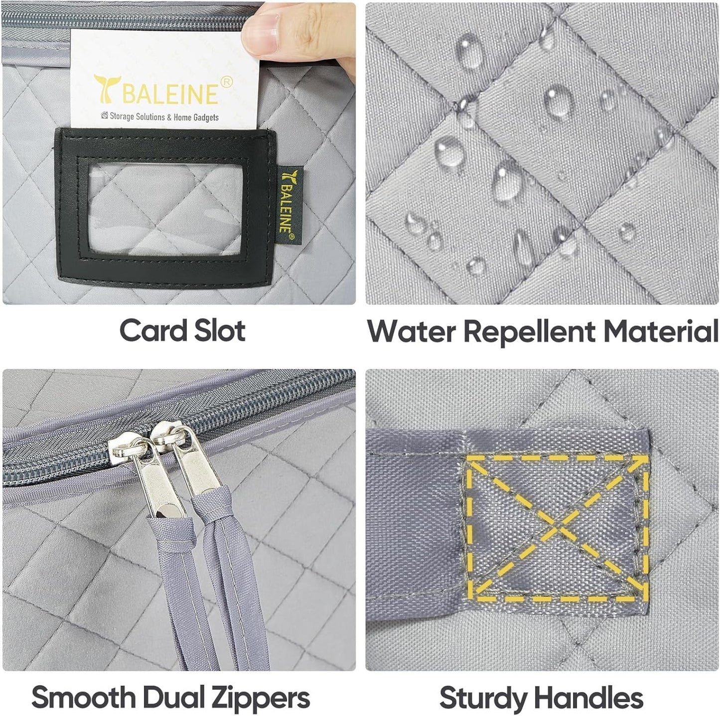 BALEINE China Storage Containers, Sturdy Quilted Wine Glass Storage, Plate Organizer with Carry Handles, Moving Boxes for Dishes, Cups, Mugs and Stemware (Plate Mug Combo, Soft Shell Grey)