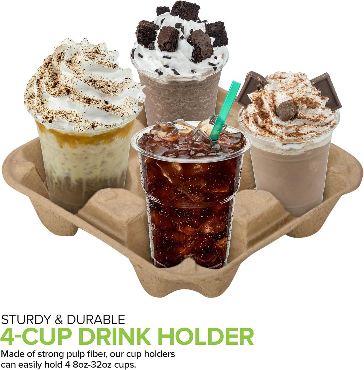 4 Cup Disposable Coffee Tray (75 Count), Commercially Compostable Cup Holder, Durable Drink Carrier for Hot or Cold Drinks, to Go Coffee Cup Holder for Food Delivery Service