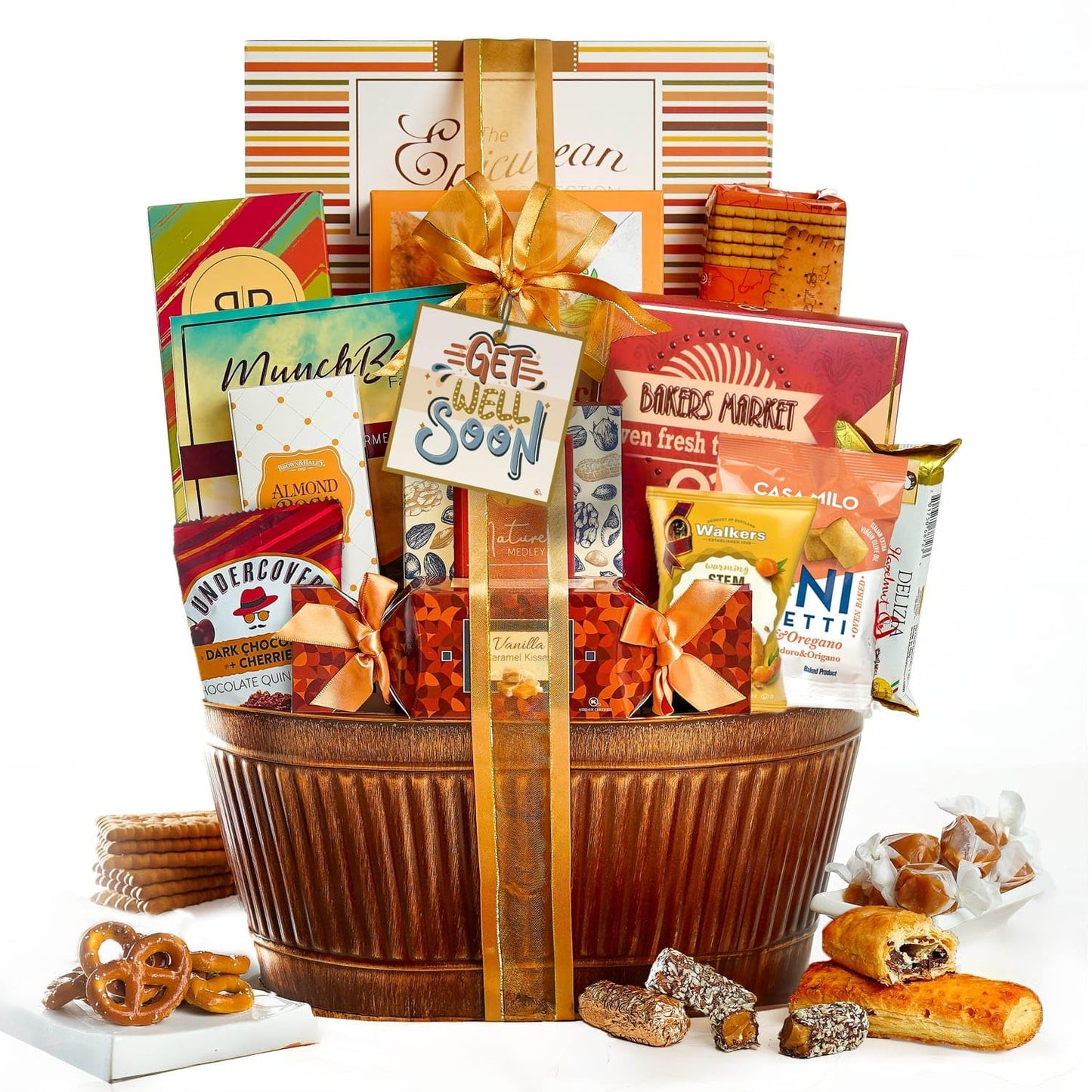 Get Well Basket – Care Package with Gourmet Snacks for Women & Men, After Surgery Gifts, Thinking of You Treats, Feel Better Sweets, Gift Box by Broadway Basketeers
