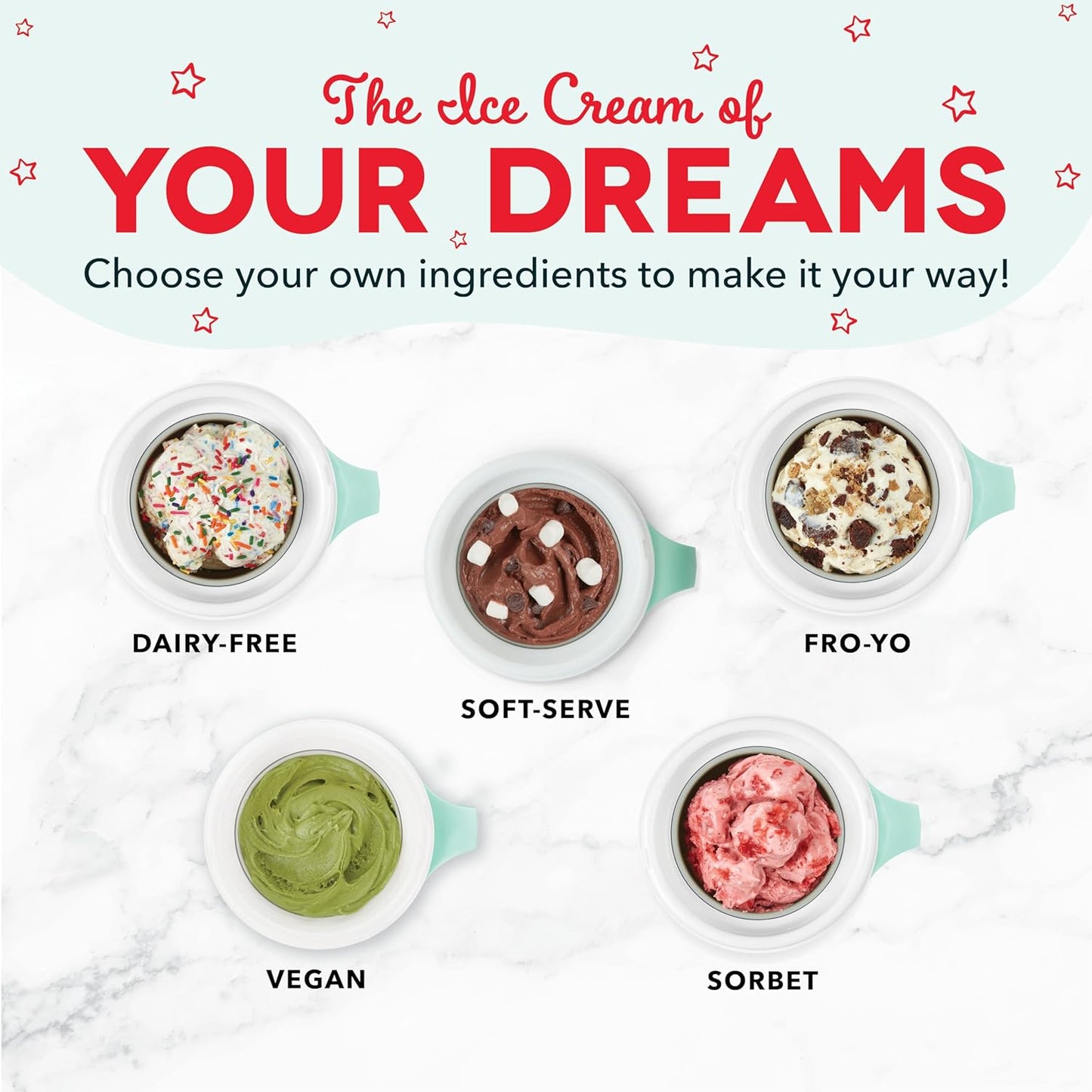 DASH My Mug Ice Cream Maker, for Ice Cream, Gelato, Sorbet, Frozen Yogurt, and Custom Mix-Ins