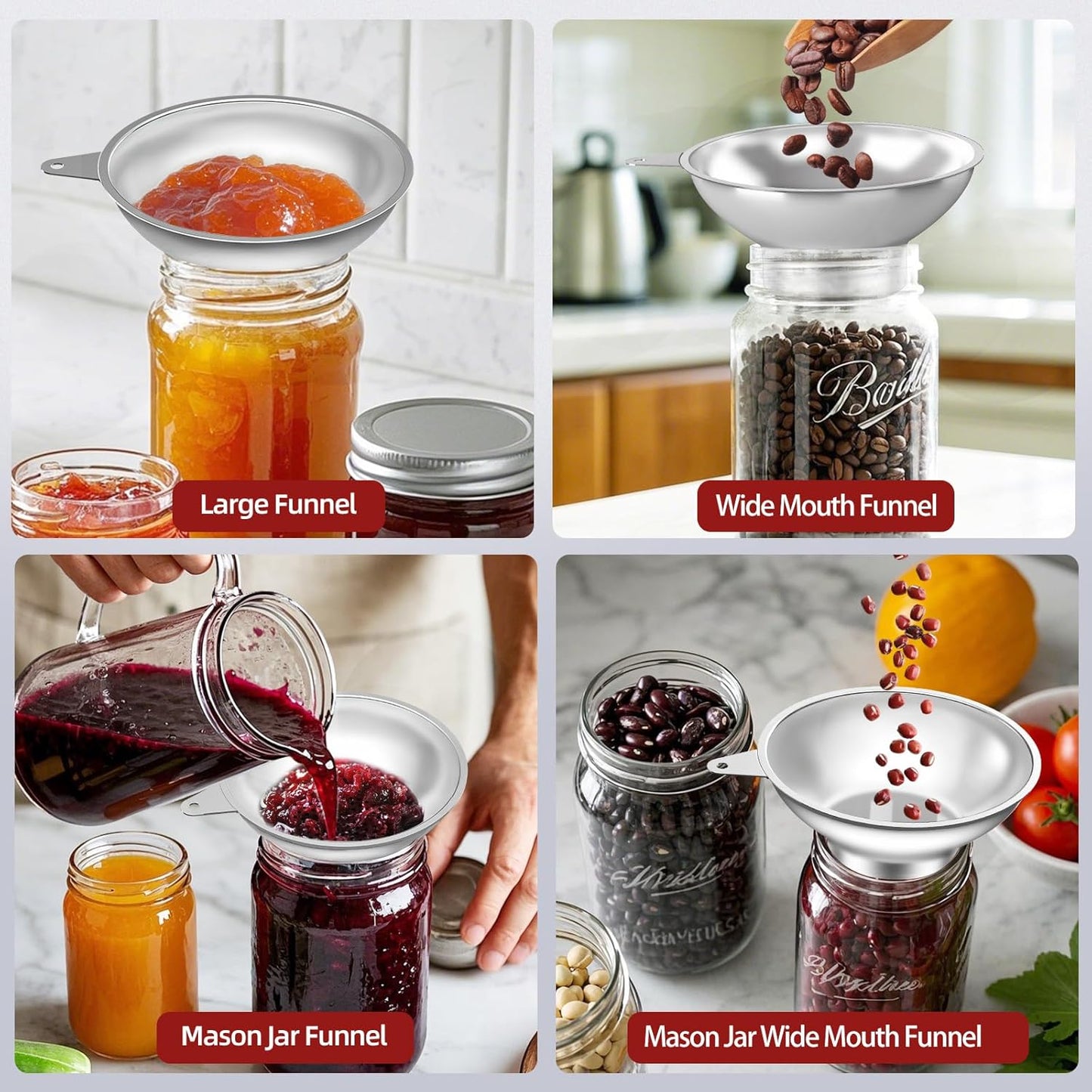 Stainless Steel Metal Canning Funnel with Removable Strainer - for Jams, Pickles and Home Preserving, Dishwasher Safe Kitchen Tool (2.78 Inch Wide Mouth Bore for Wide Mouth Mason Jars)